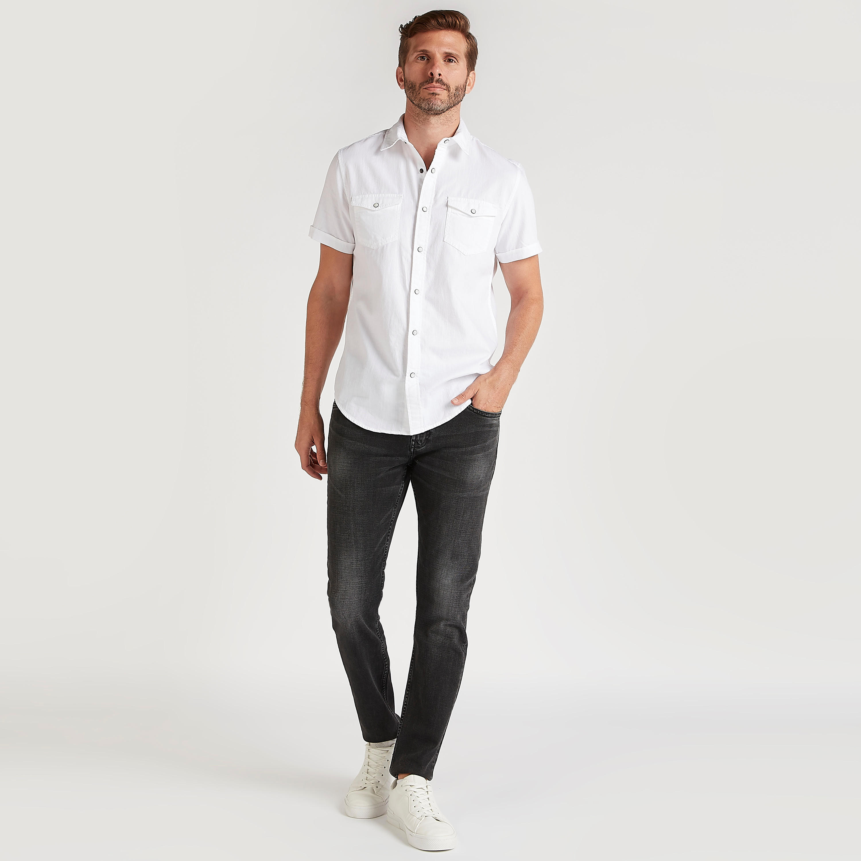 Textured Slim Fit Denim Shirt with Flap Pockets-men-clothing-shirts-image-2
