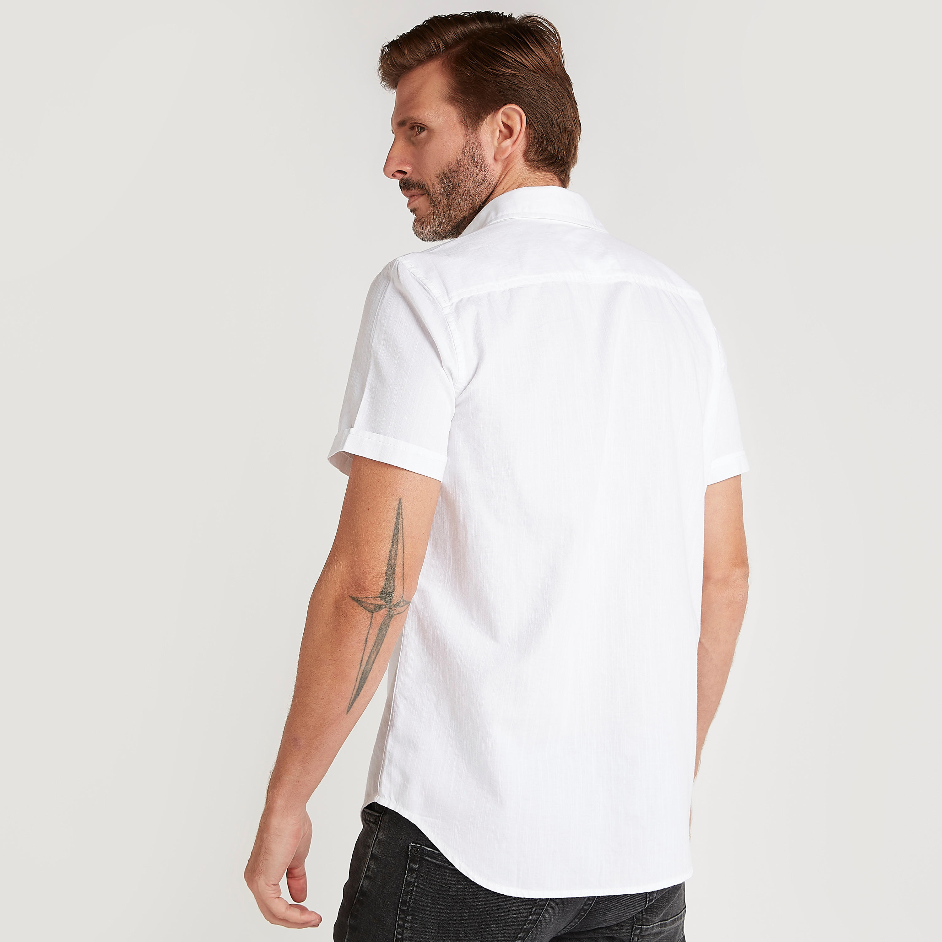 Textured Slim Fit Denim Shirt with Flap Pockets-men-clothing-shirts-image-4