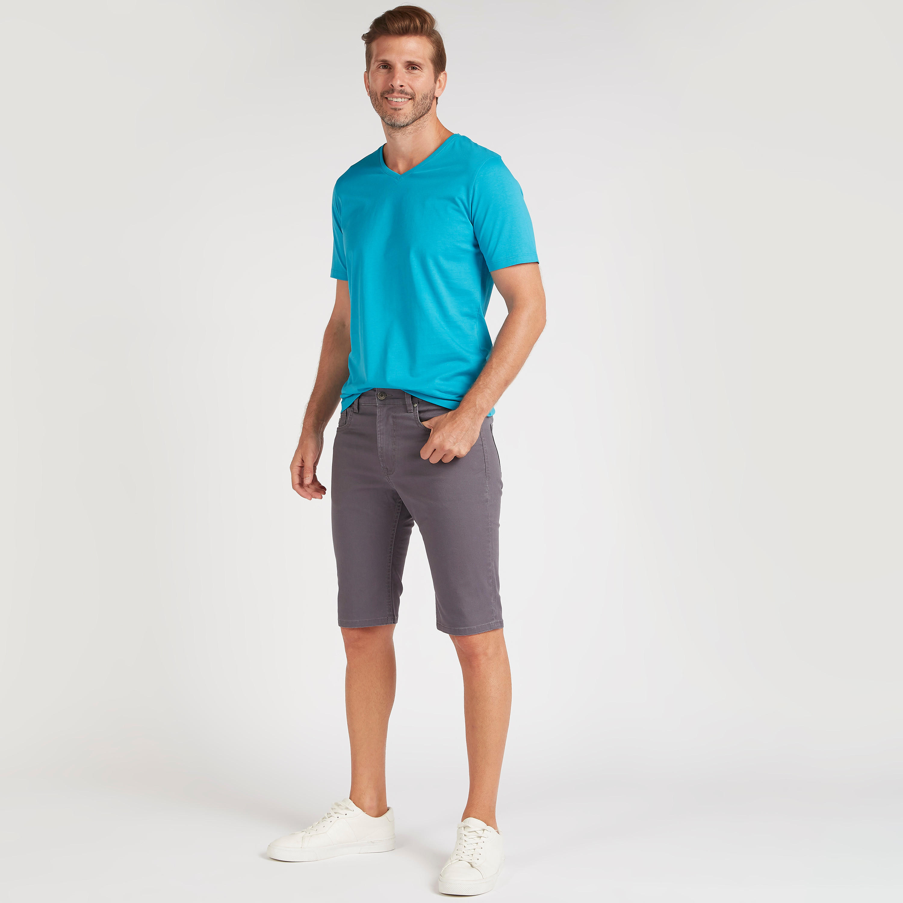 بنطلون دنيم سادة بزر إغلاق وجيوب من بوسيني-men-clothing-bottoms-shorts-image-4