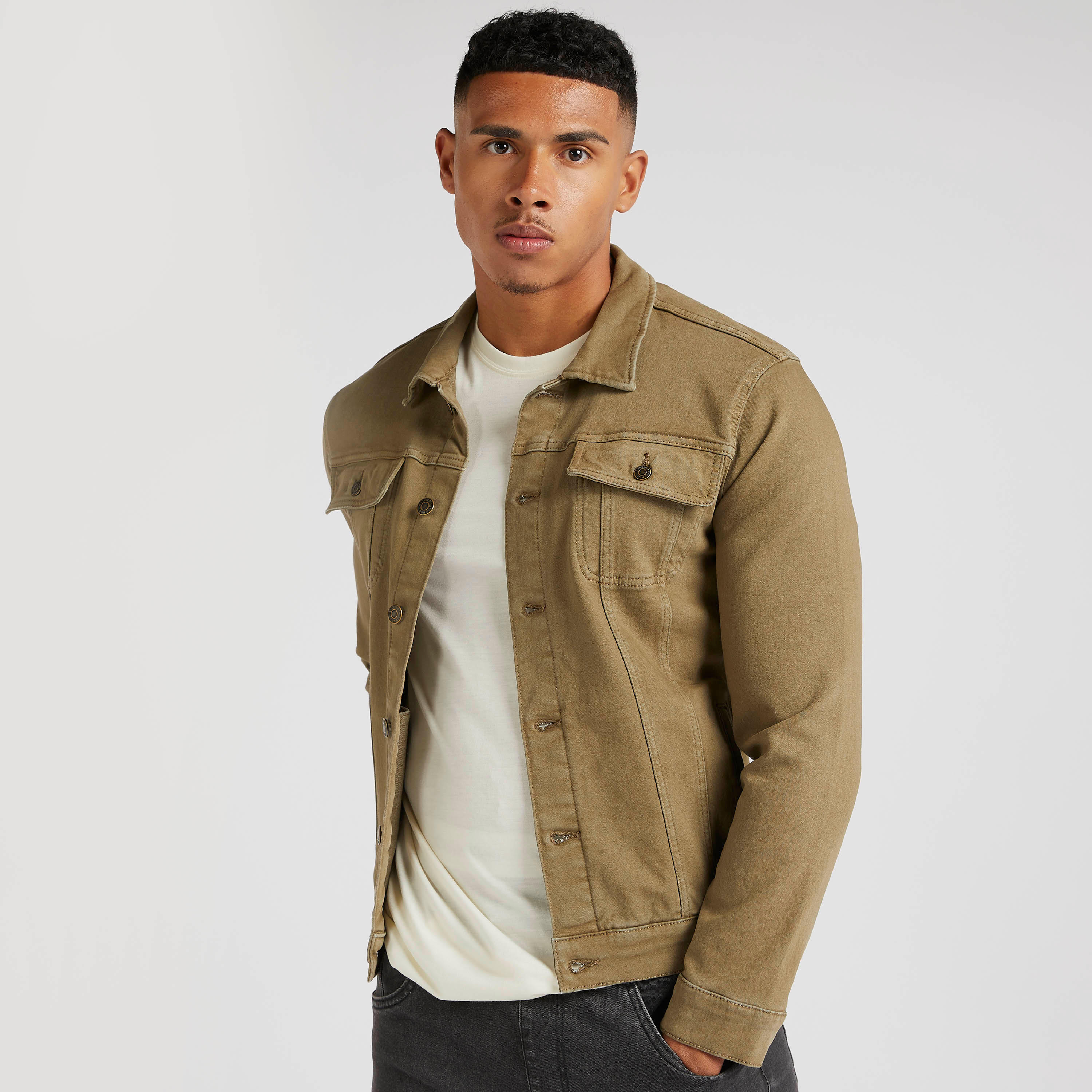 Solid Denim Jacket with Button Closure and Flap Pockets-men-clothing-jacketsandblazers-jackets-image-1