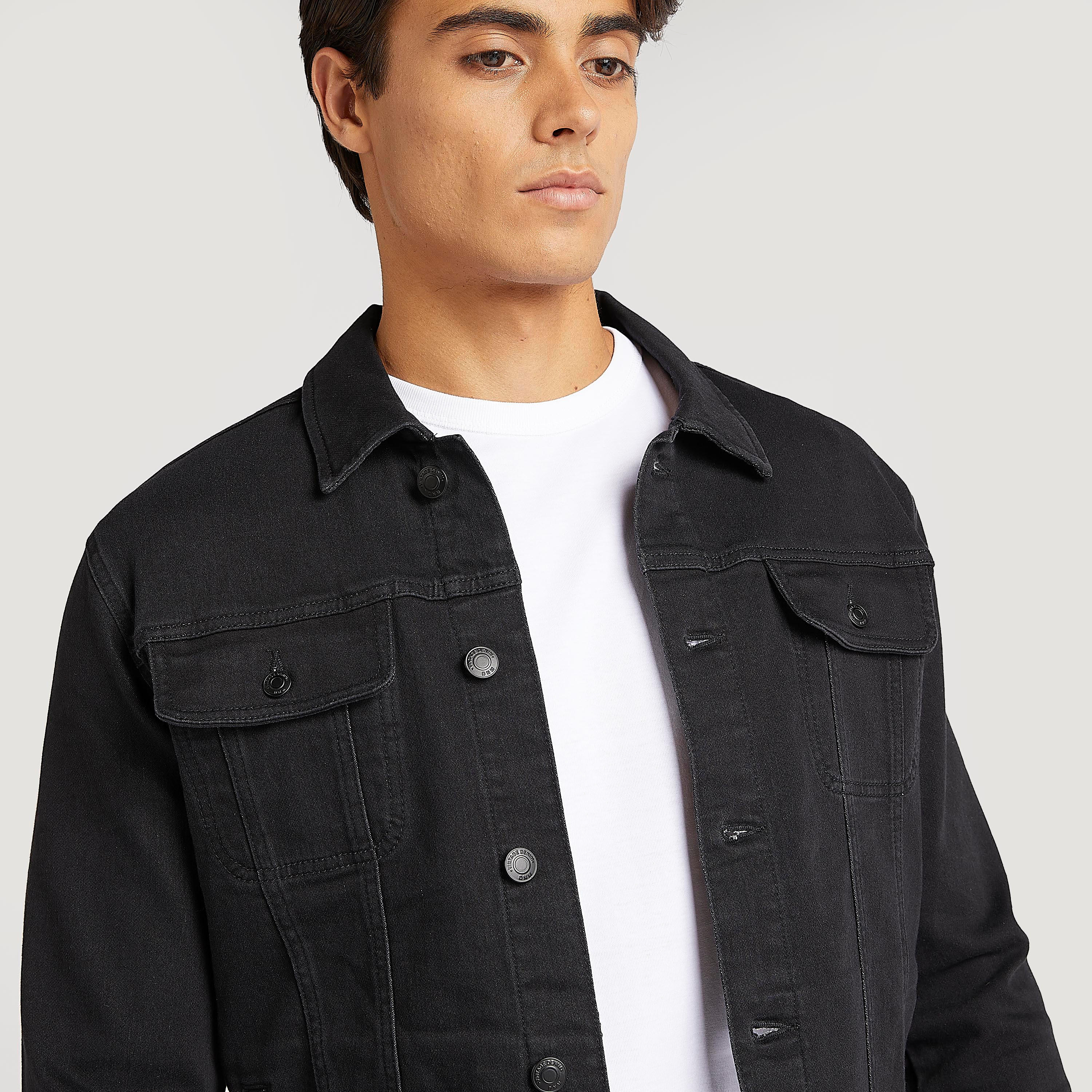 جاكيت دينم سادة بجيوب بطيّة وزر إغلاق-men-clothing-jacketsandblazers-jackets-image-2