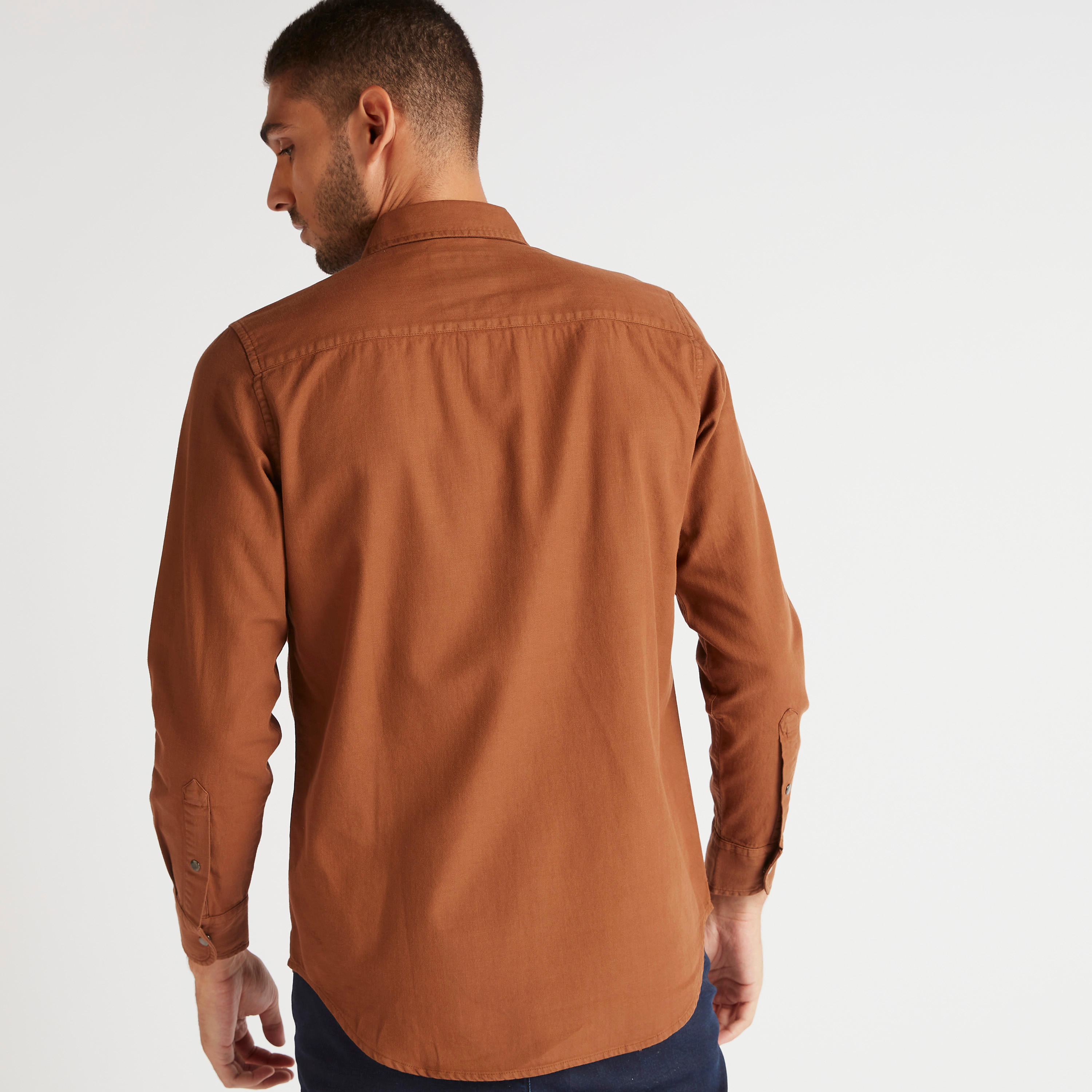 Solid Denim Shirt with Spread Collar and Long Sleeves-men-clothing-shirts-image-4