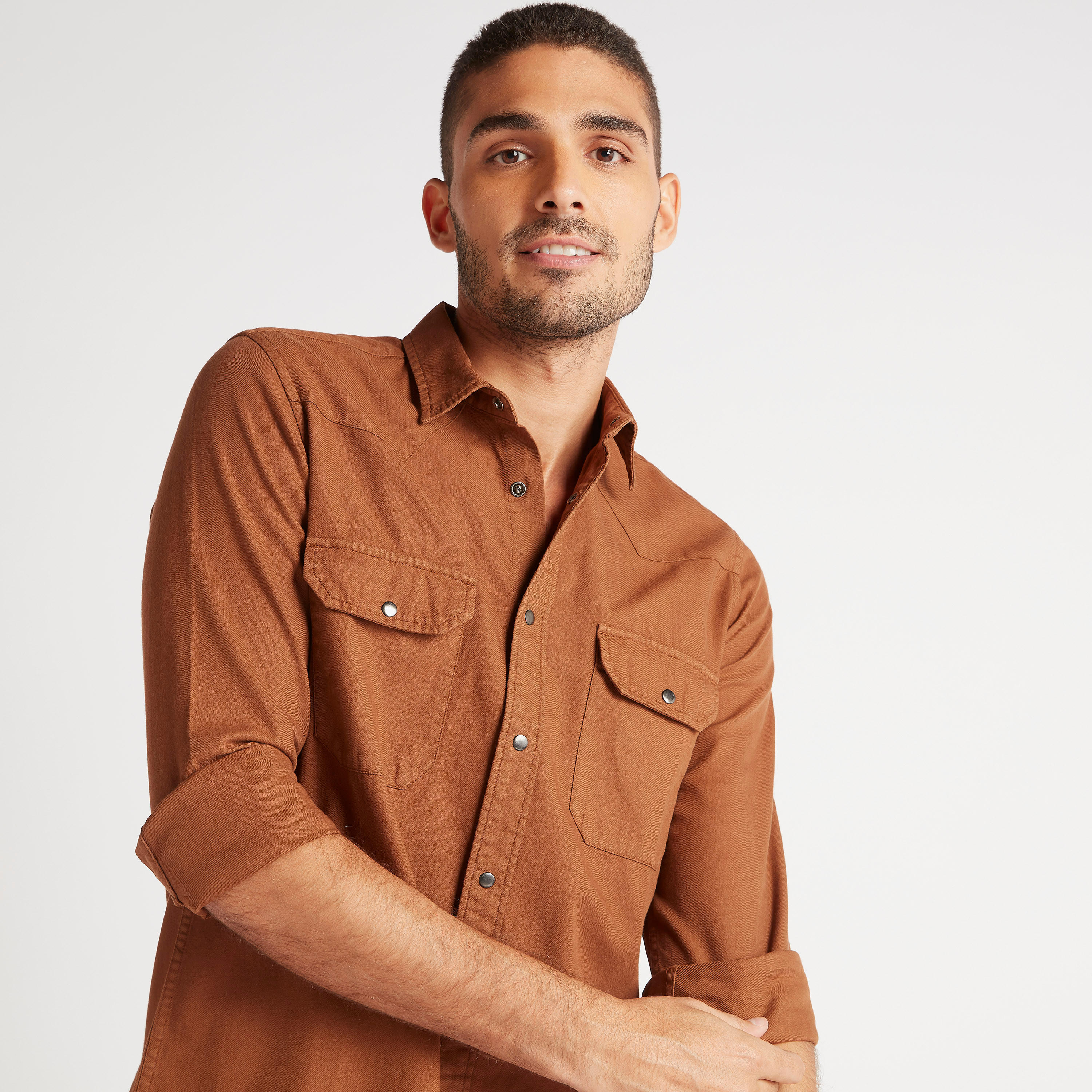 Solid Denim Shirt with Spread Collar and Long Sleeves-men-clothing-shirts-image-5