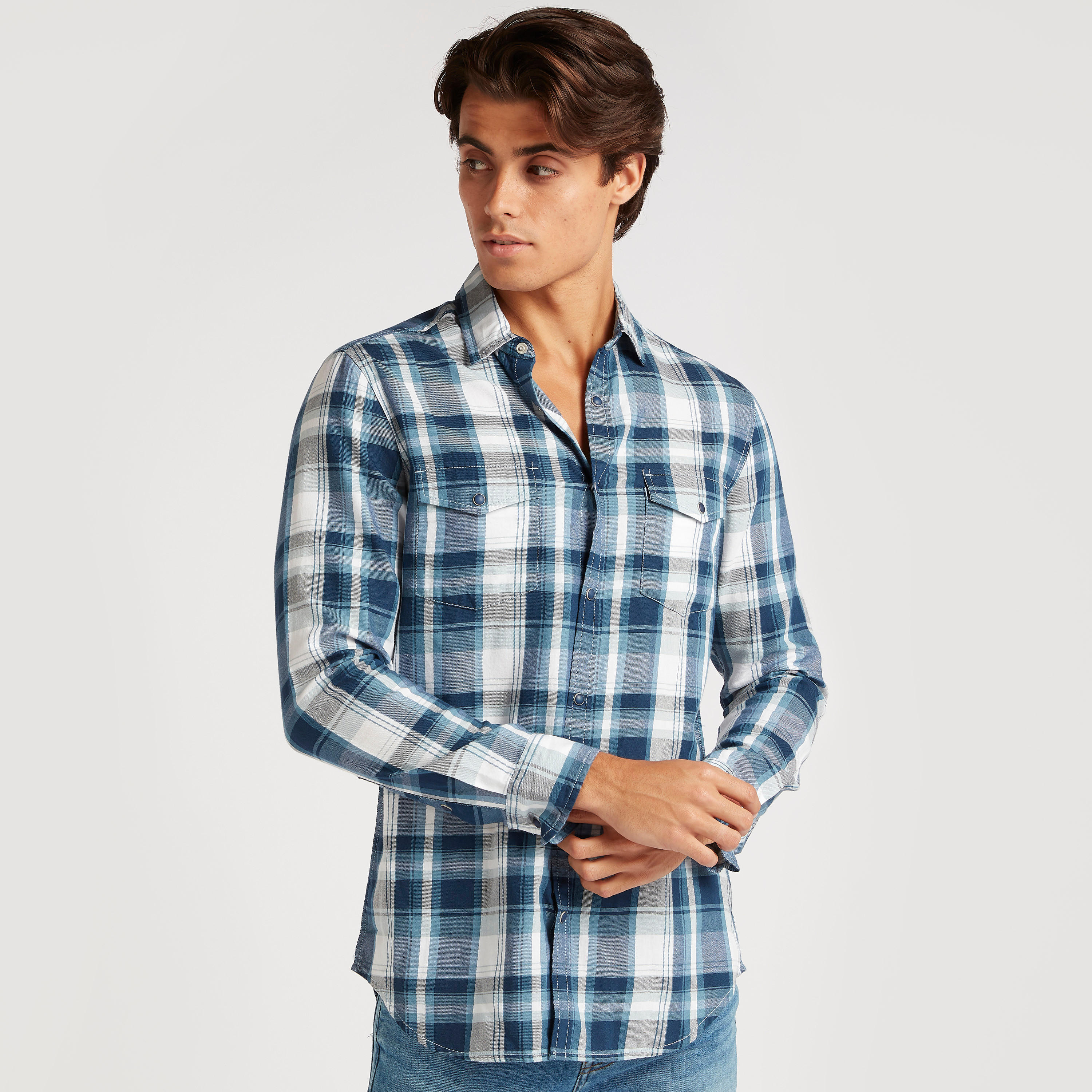Checked Print Shirt with Long Sleeves-men-clothing-shirts-image-1
