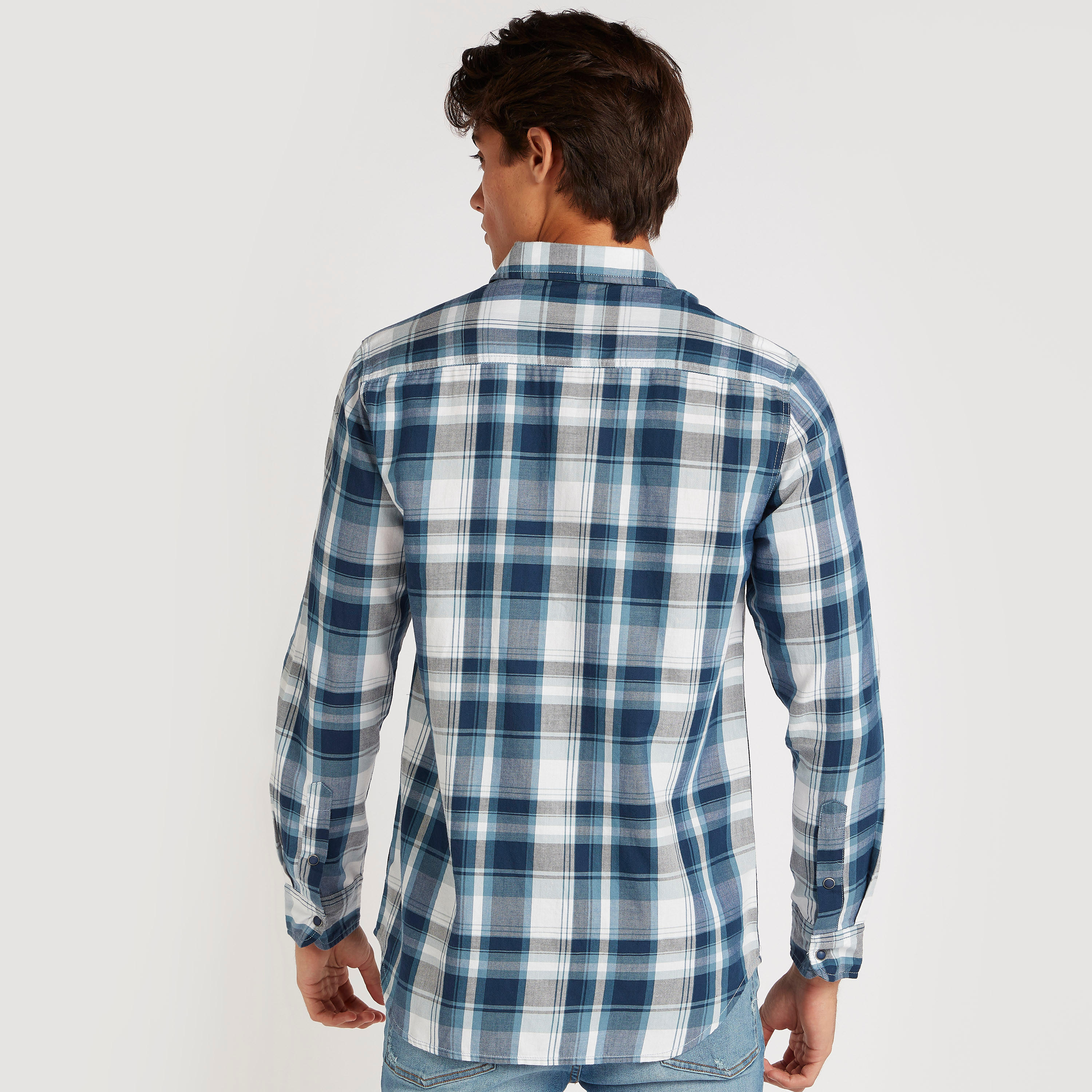 Checked Print Shirt with Long Sleeves-men-clothing-shirts-image-4