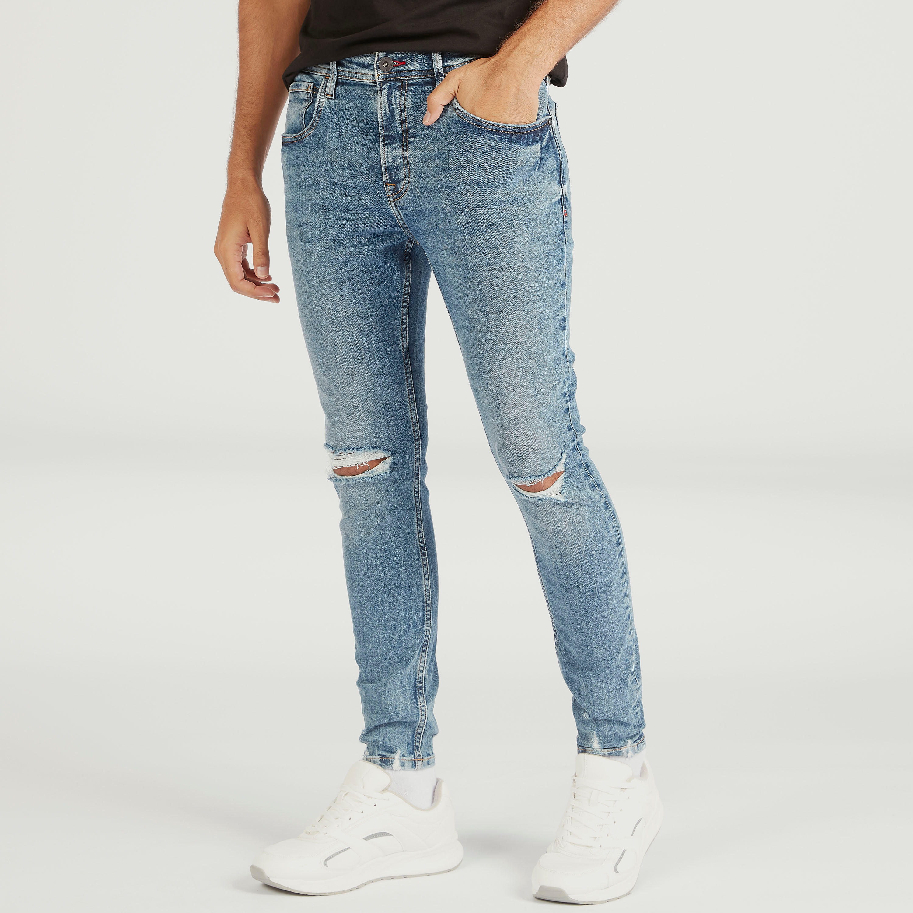 Lee Cooper Ripped Mid-Rise Denim Jeans with Button Closure-men-clothing-bottoms-jeans-image-1