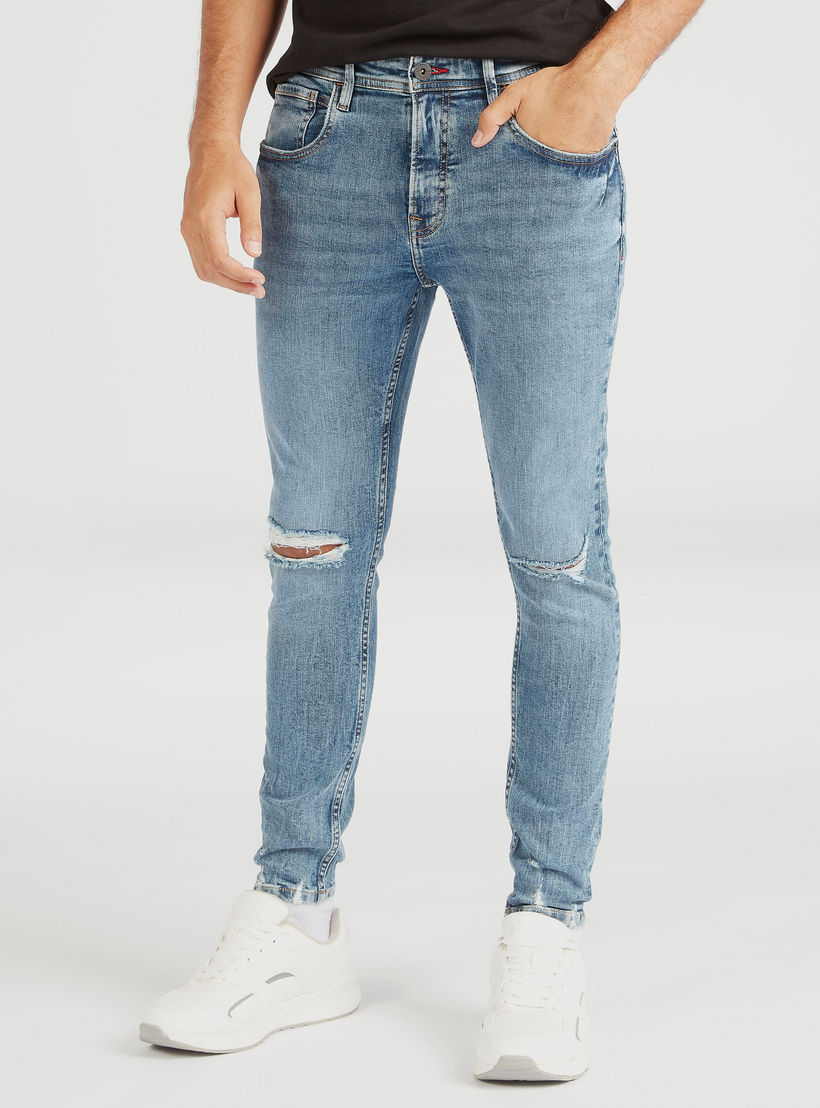 Lee Cooper Ripped Mid-Rise Denim Jeans with Button Closure-men-clothing-bottoms-jeans-image-6