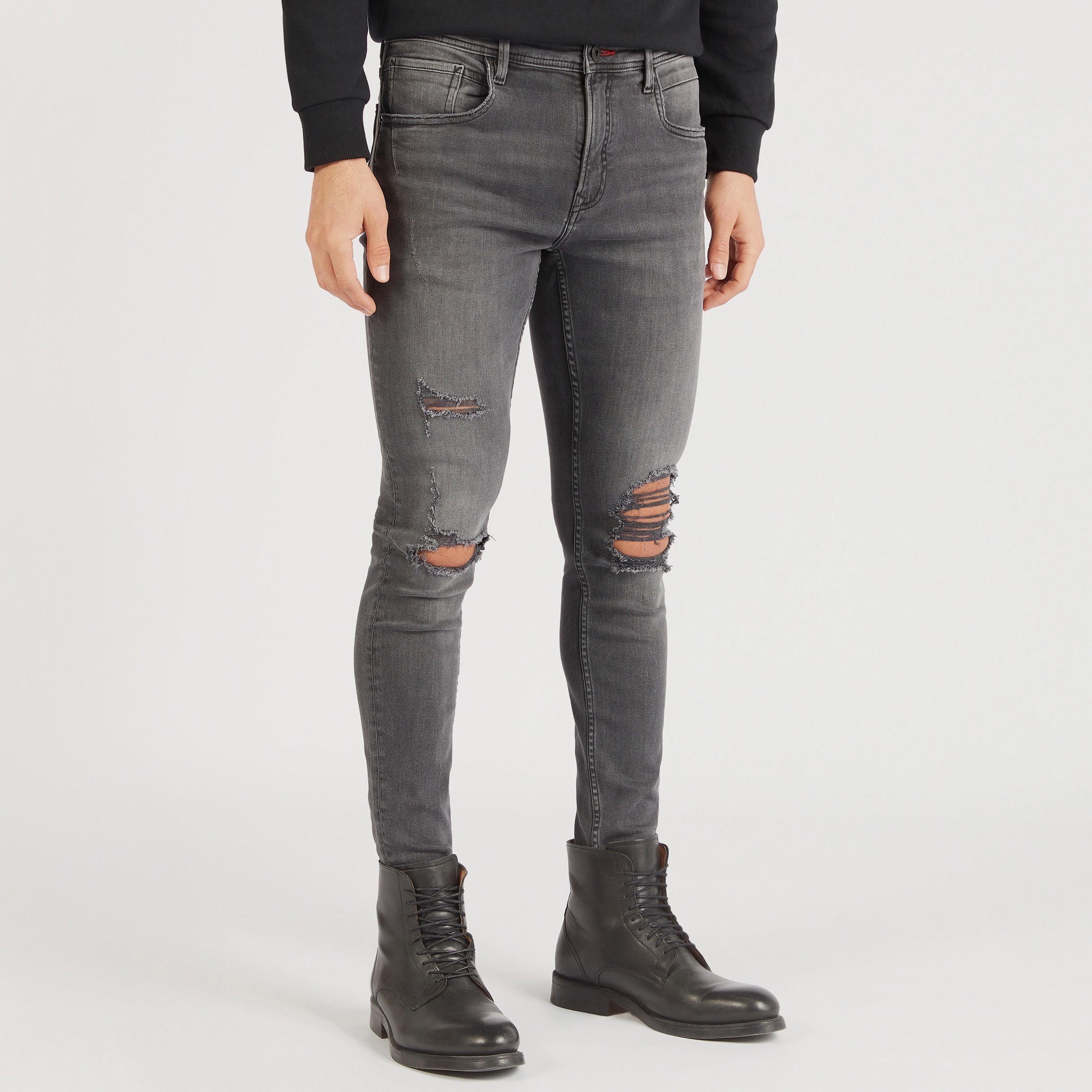 Lee Cooper Ripped Mid-Rise Denim Jeans with Button Closure-men-clothing-bottoms-jeans-image-1