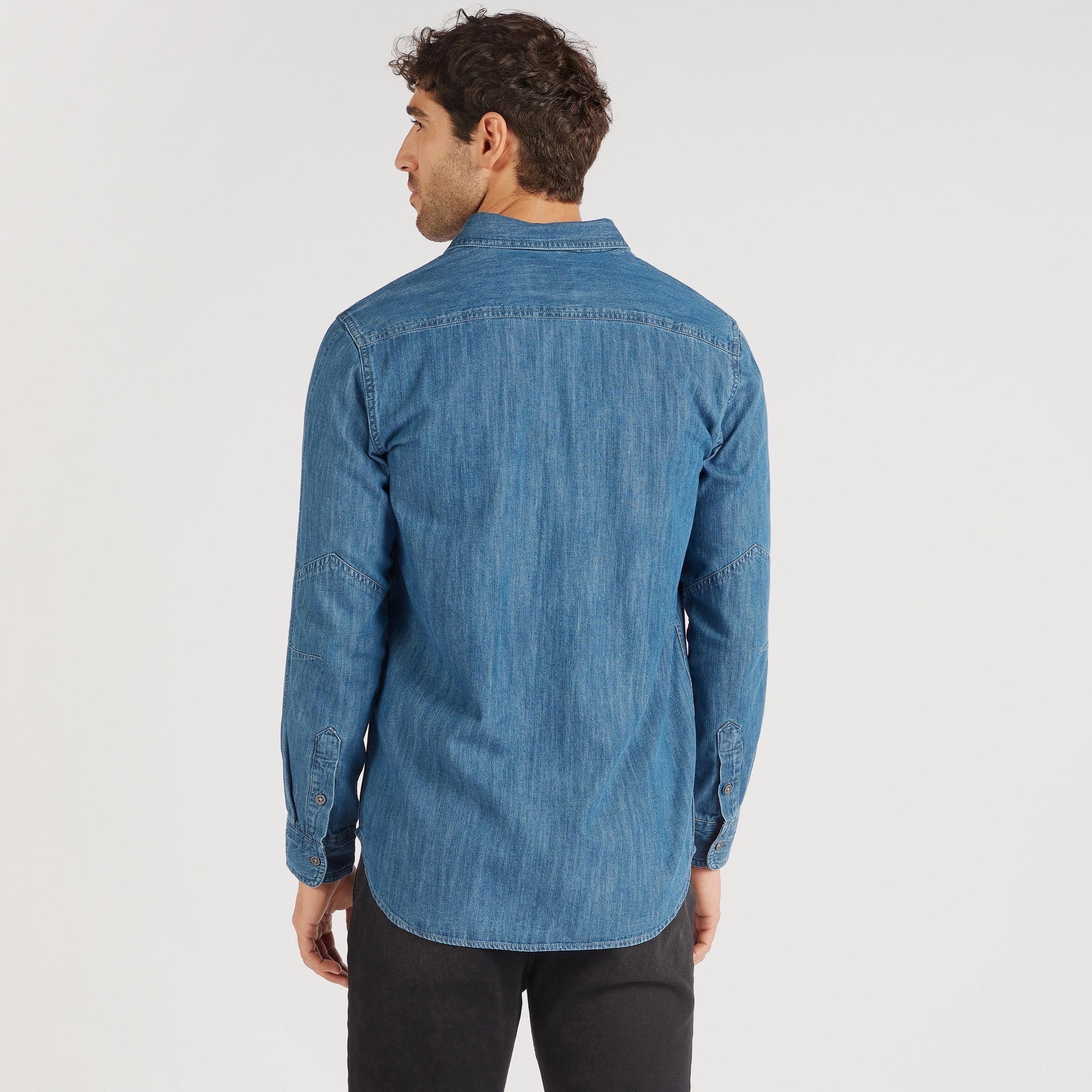 Solid Denim Shirt with Long Sleeves and Pockets-men-clothing-shirts-image-4