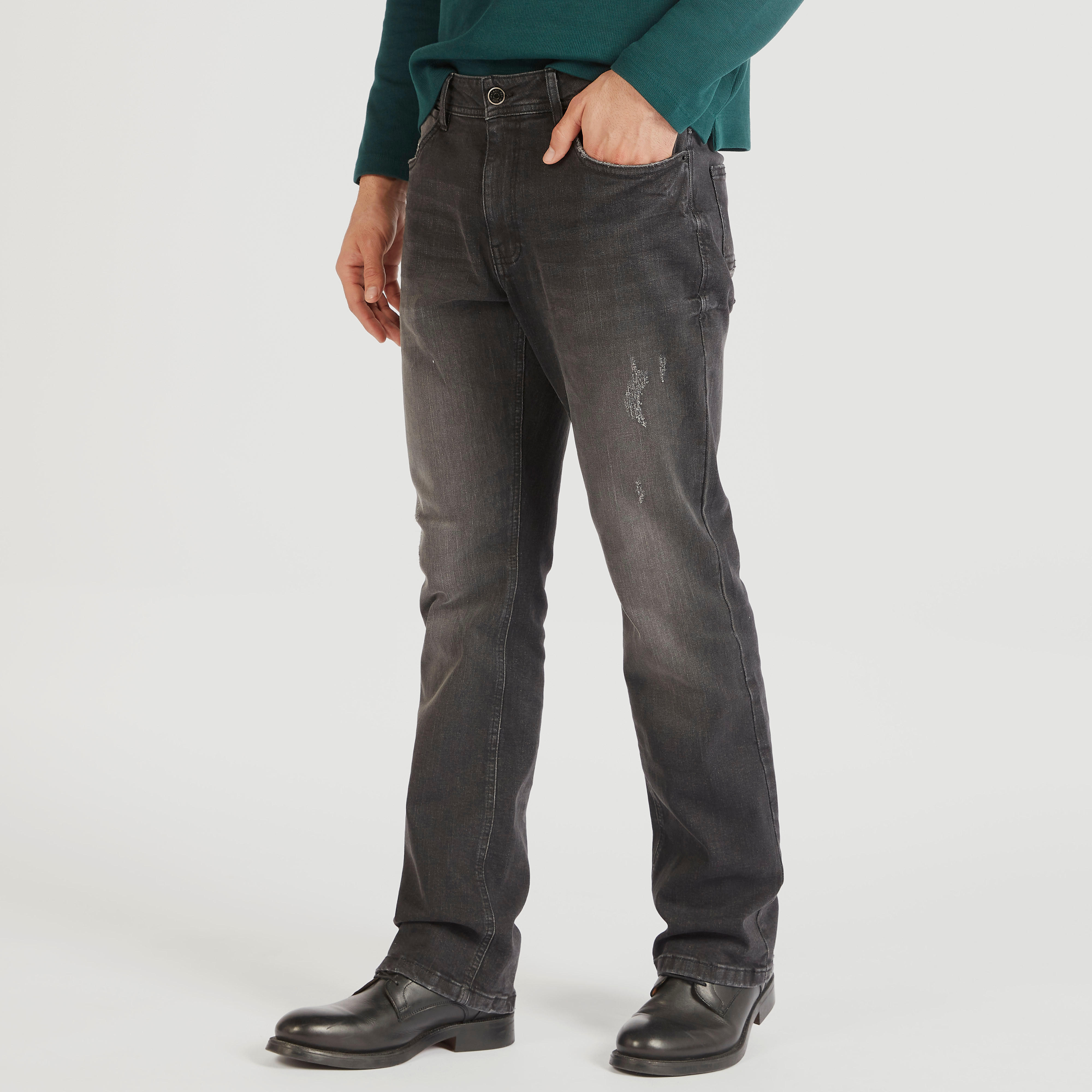Solid Mid-Rise Ripped Jeans with Pockets and Button Closure-men-clothing-bottoms-jeans-image-1
