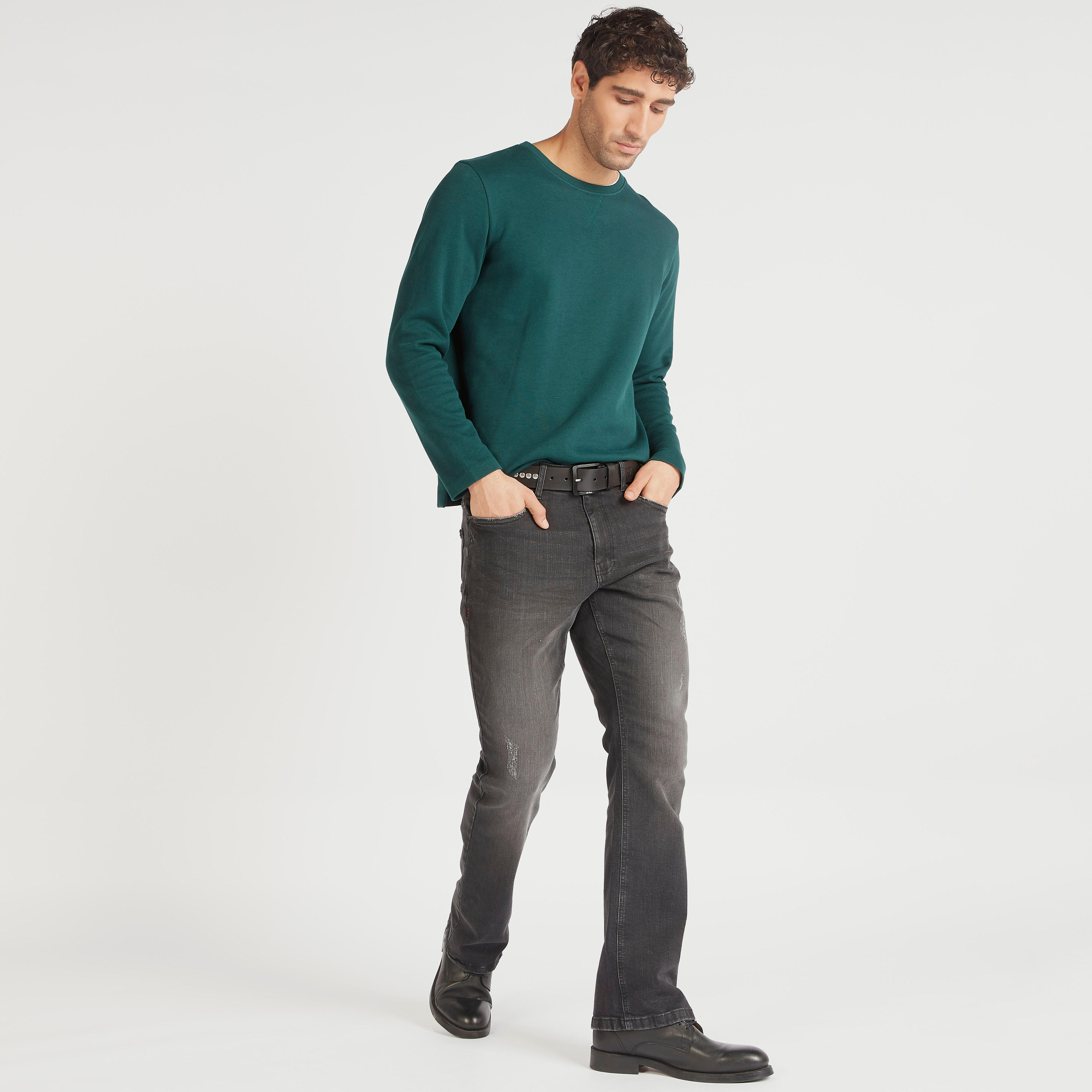 Solid Mid-Rise Ripped Jeans with Pockets and Button Closure-men-clothing-bottoms-jeans-image-2