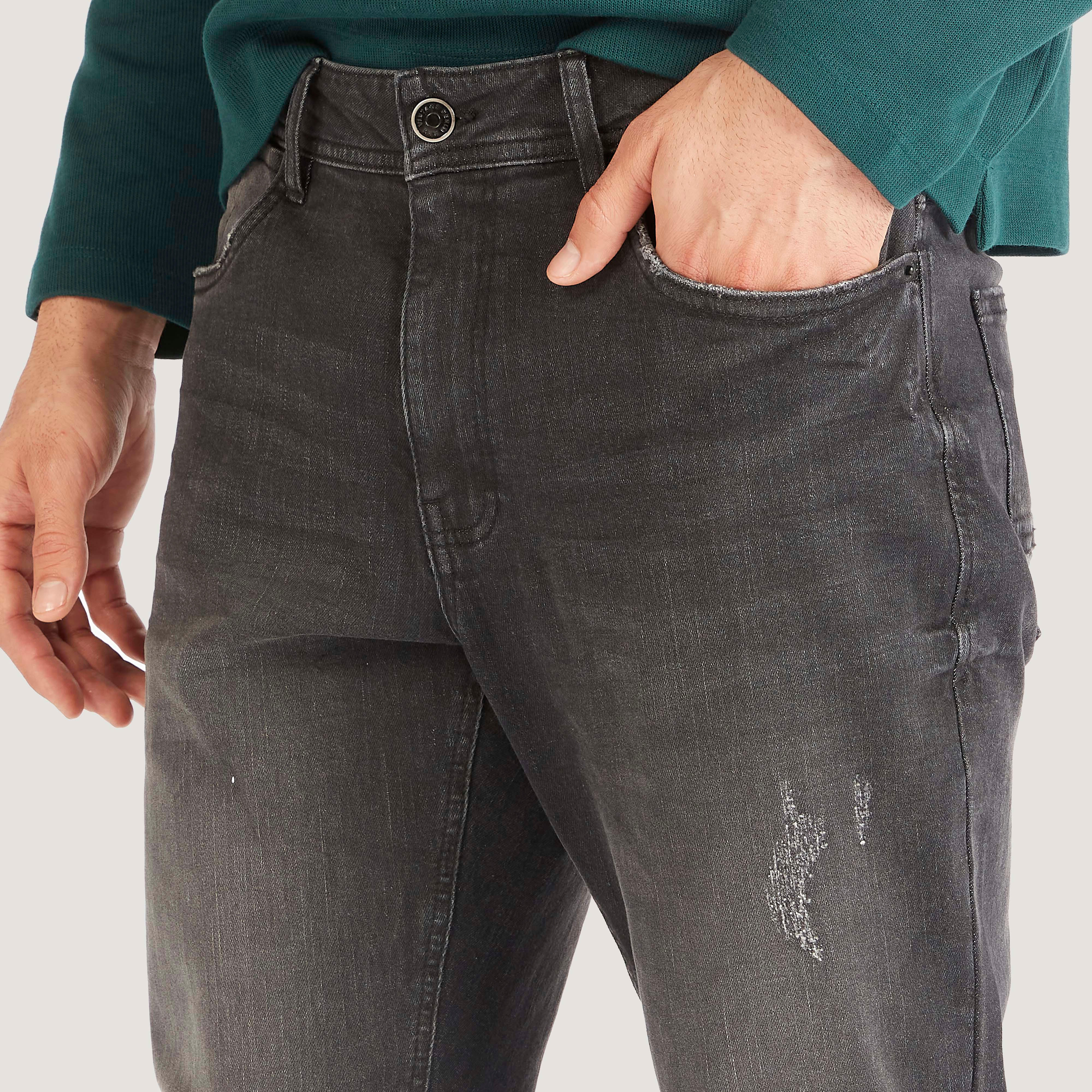 Solid Mid-Rise Ripped Jeans with Pockets and Button Closure-men-clothing-bottoms-jeans-image-3