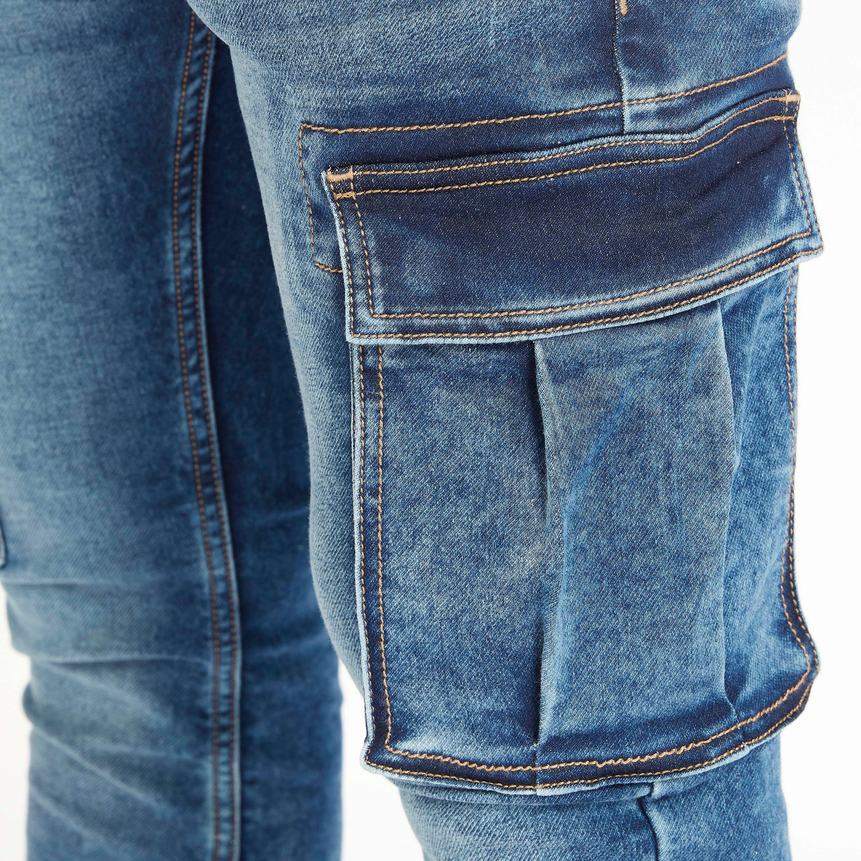 Solid Cargo Jeans with Button Closure and Pockets-men-clothing-bottoms-jeans-image-3