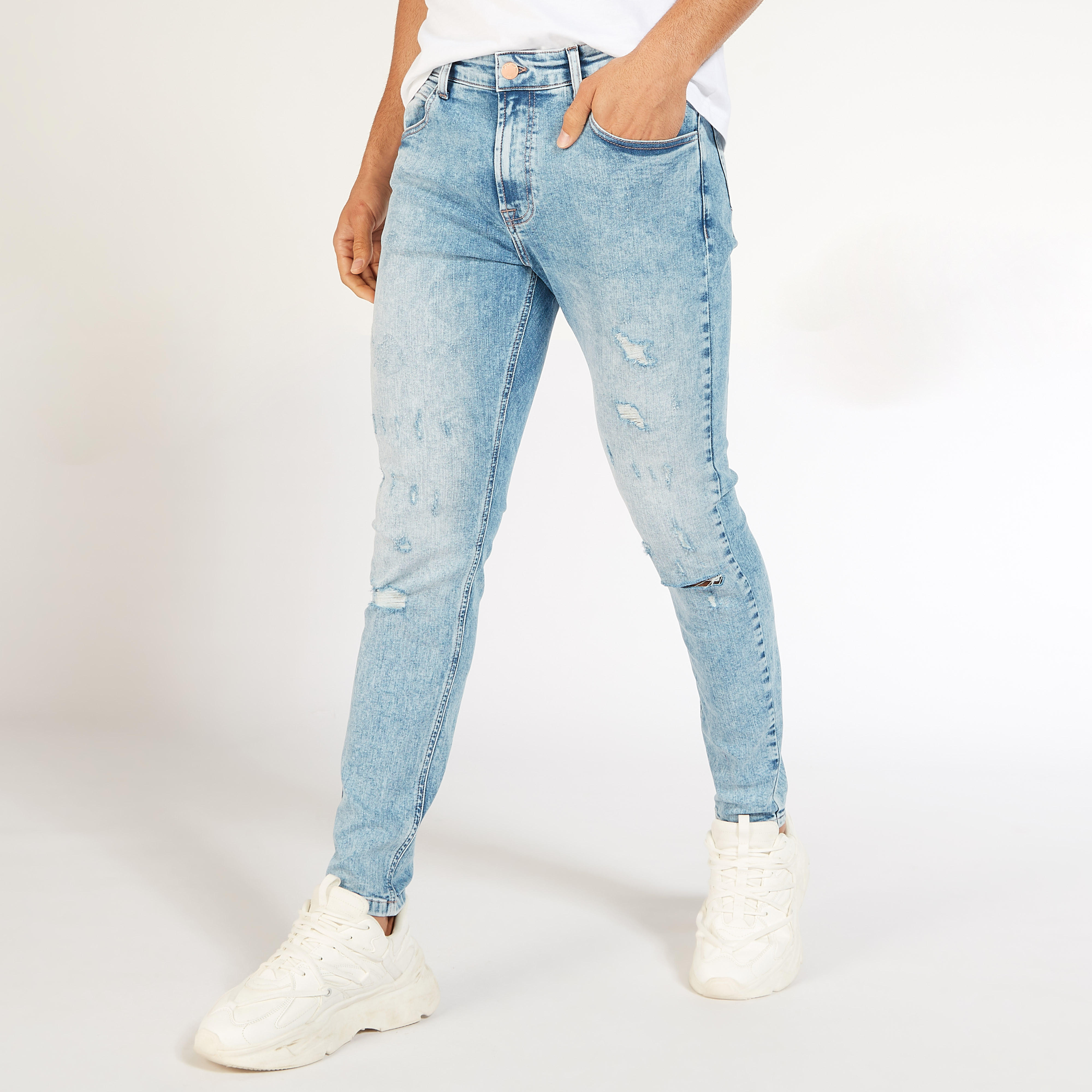 Ripped Denim Jeans with Button Closure and Pockets-men-clothing-bottoms-joggers-image-1