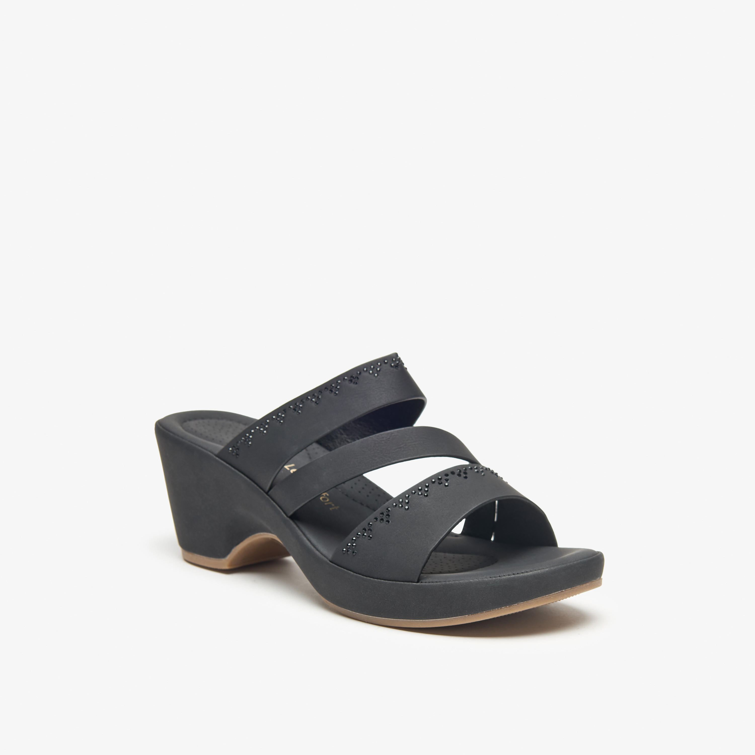 صندل مزيّن سهل الارتداء بكعب سميك من لو كونفورت-women-shoes-sandals-heeled-image-1