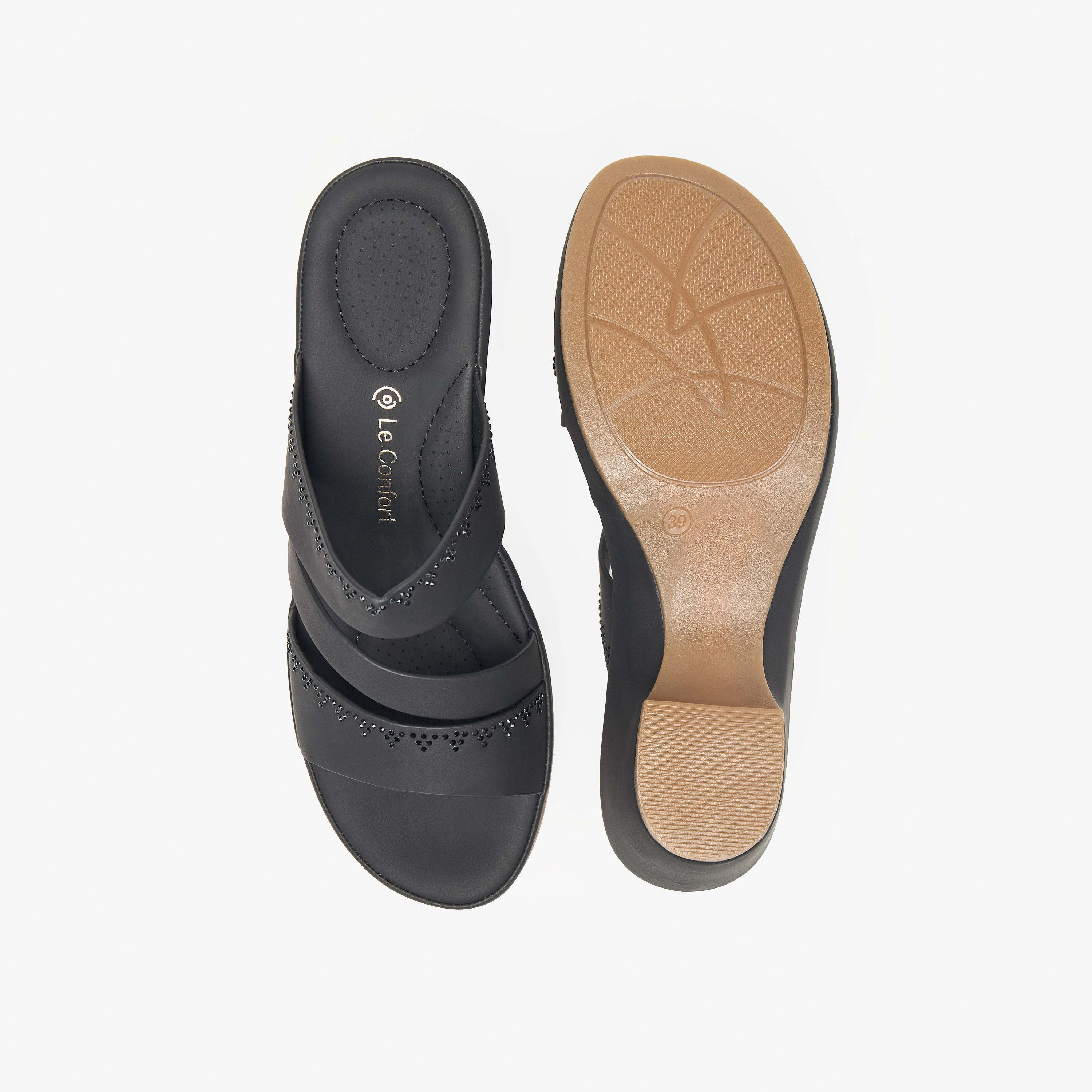 صندل مزيّن سهل الارتداء بكعب سميك من لو كونفورت-women-shoes-sandals-heeled-image-4