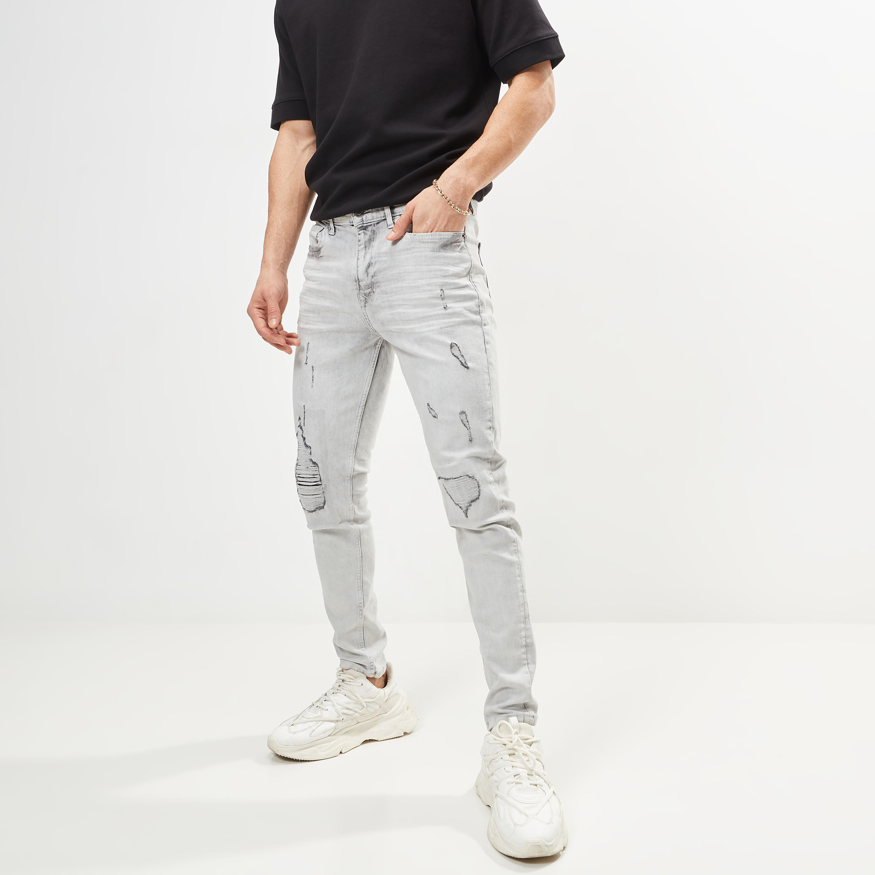 Ripped Carrot Fit Denim Jeans with Button Closure-men-clothing-bottoms-jeans-image-23