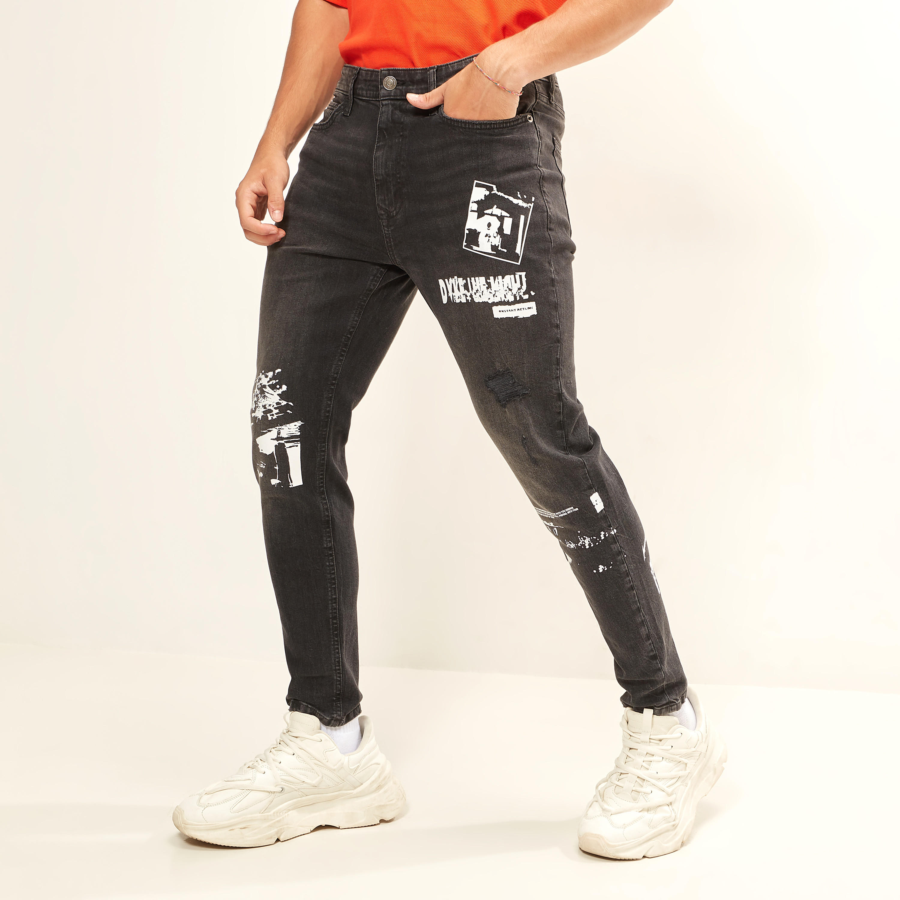 Ripped Carrot Fit Denim Jeans with Button Closure-men-clothing-bottoms-jeans-image-12