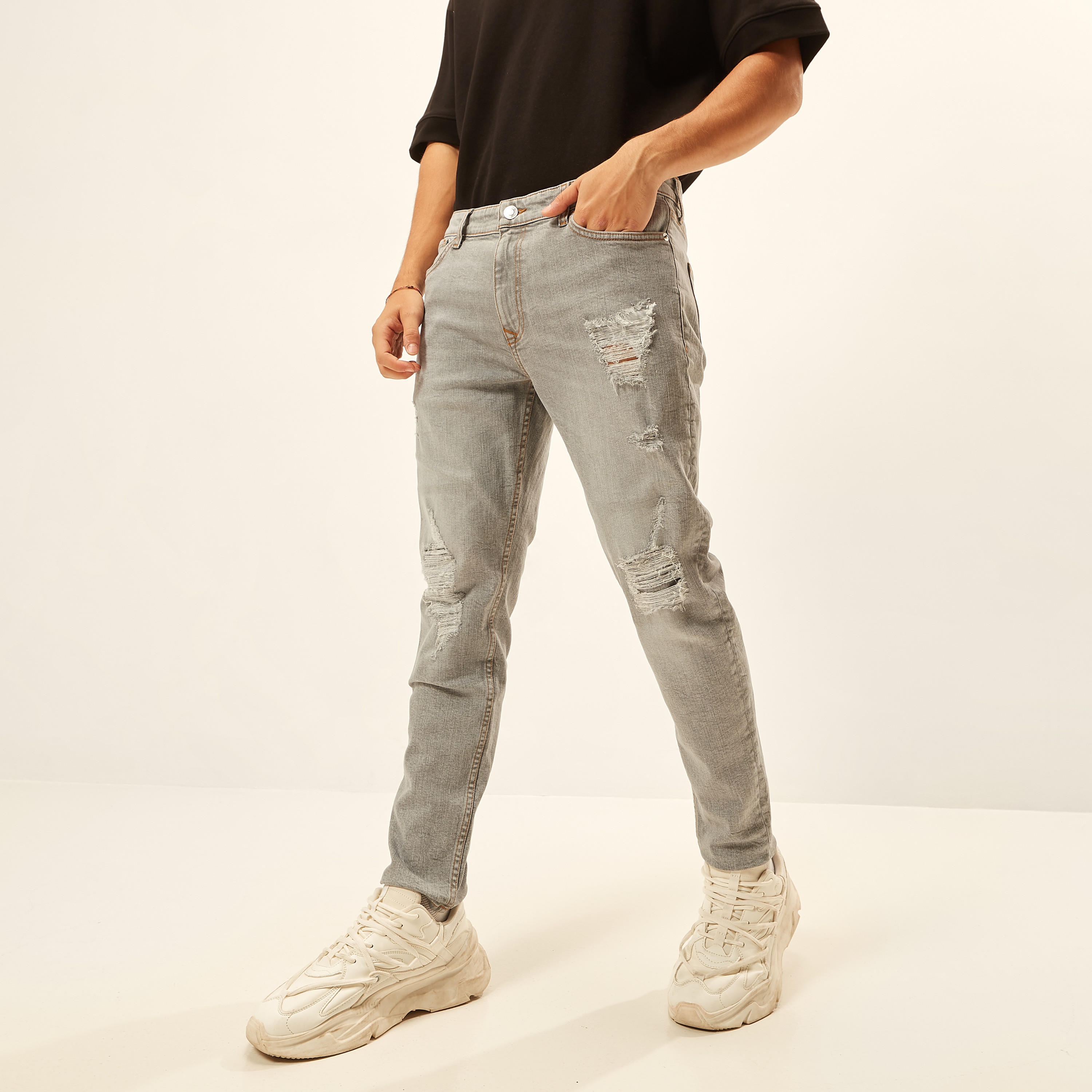 Ripped Carrot Fit Denim Jeans with Button Closure-men-clothing-bottoms-jeans-image-7