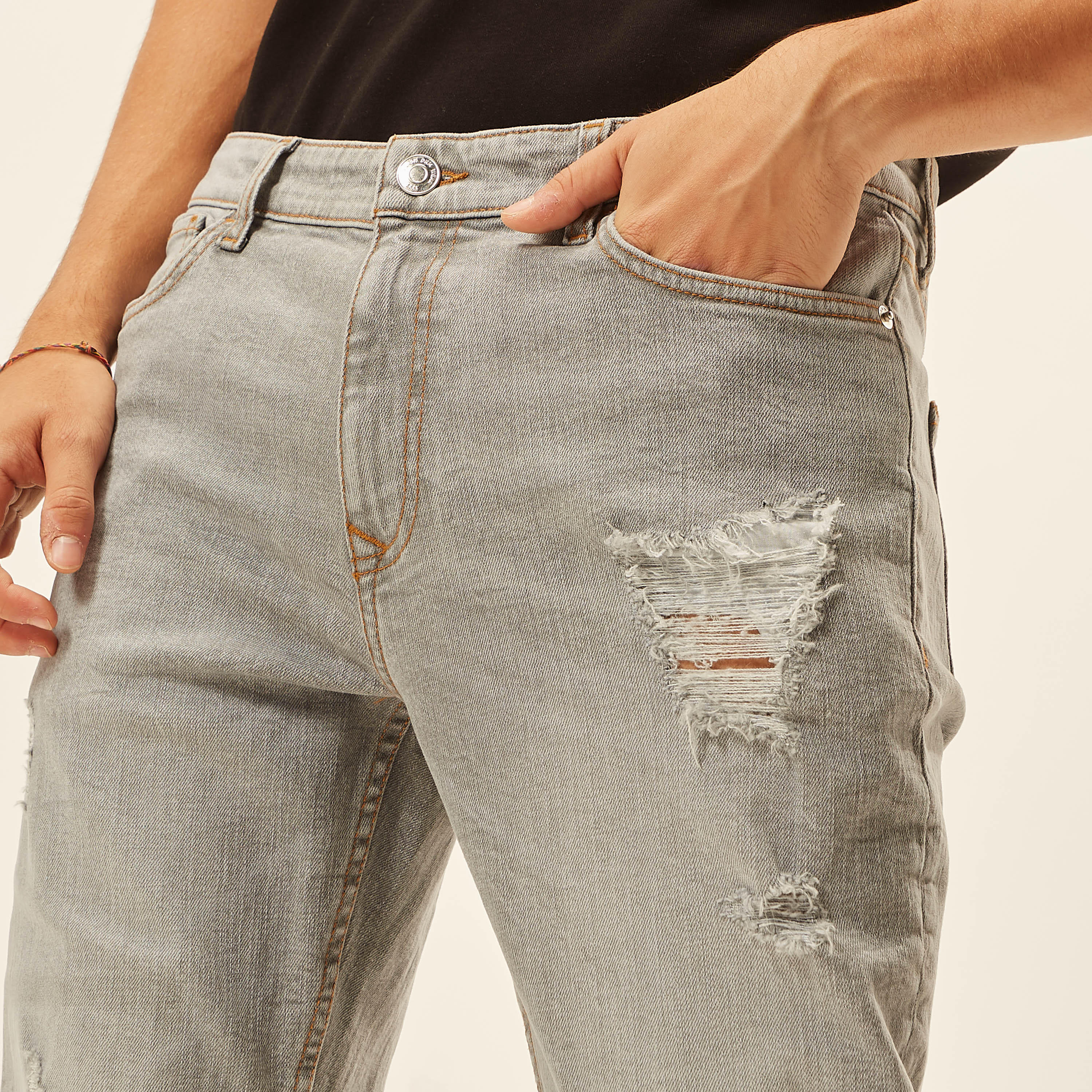 Ripped Carrot Fit Denim Jeans with Button Closure-men-clothing-bottoms-jeans-image-9