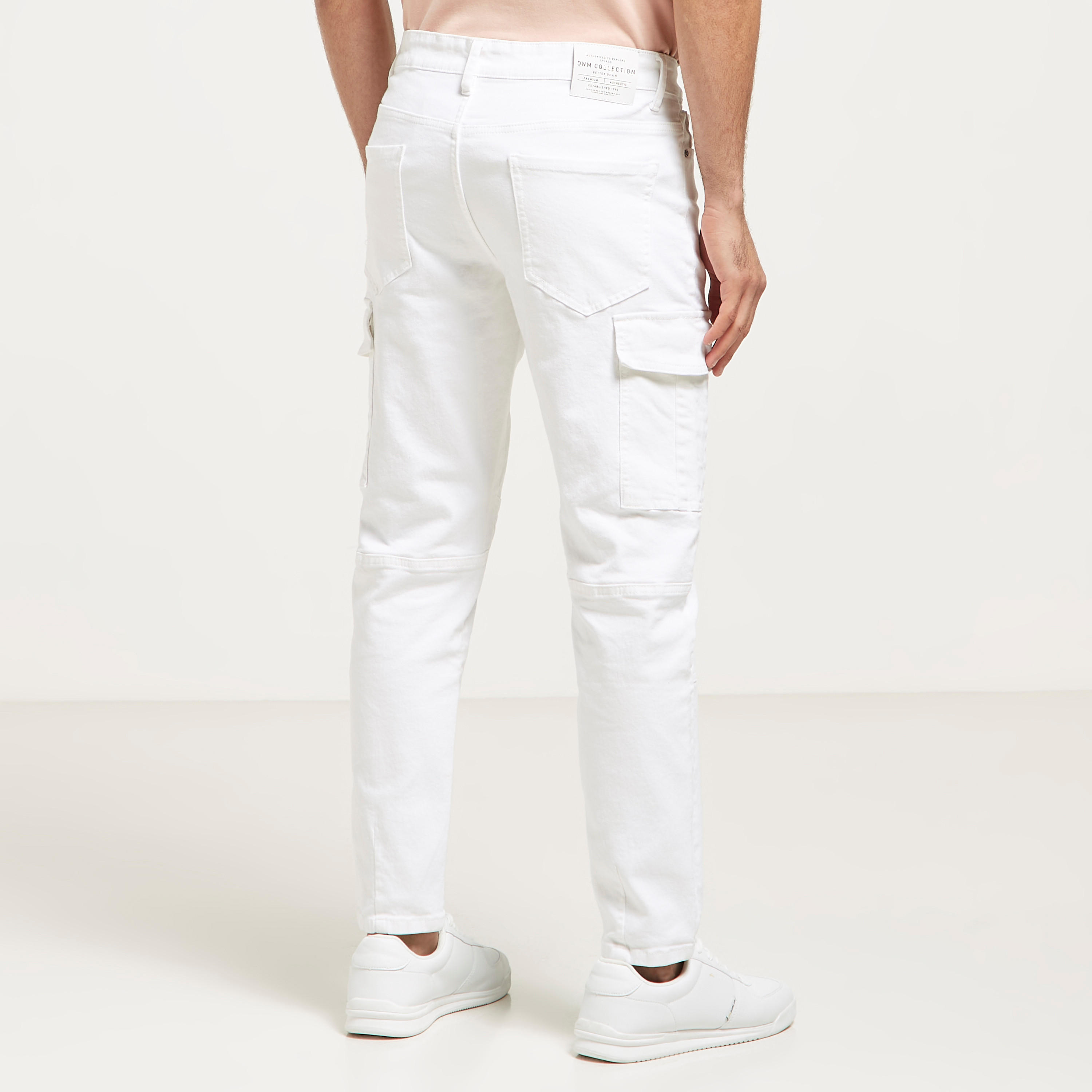 Solid Carrot Fit Cargo Jeans with Button Closure and Pockets-men-clothing-bottoms-jeans-image-3