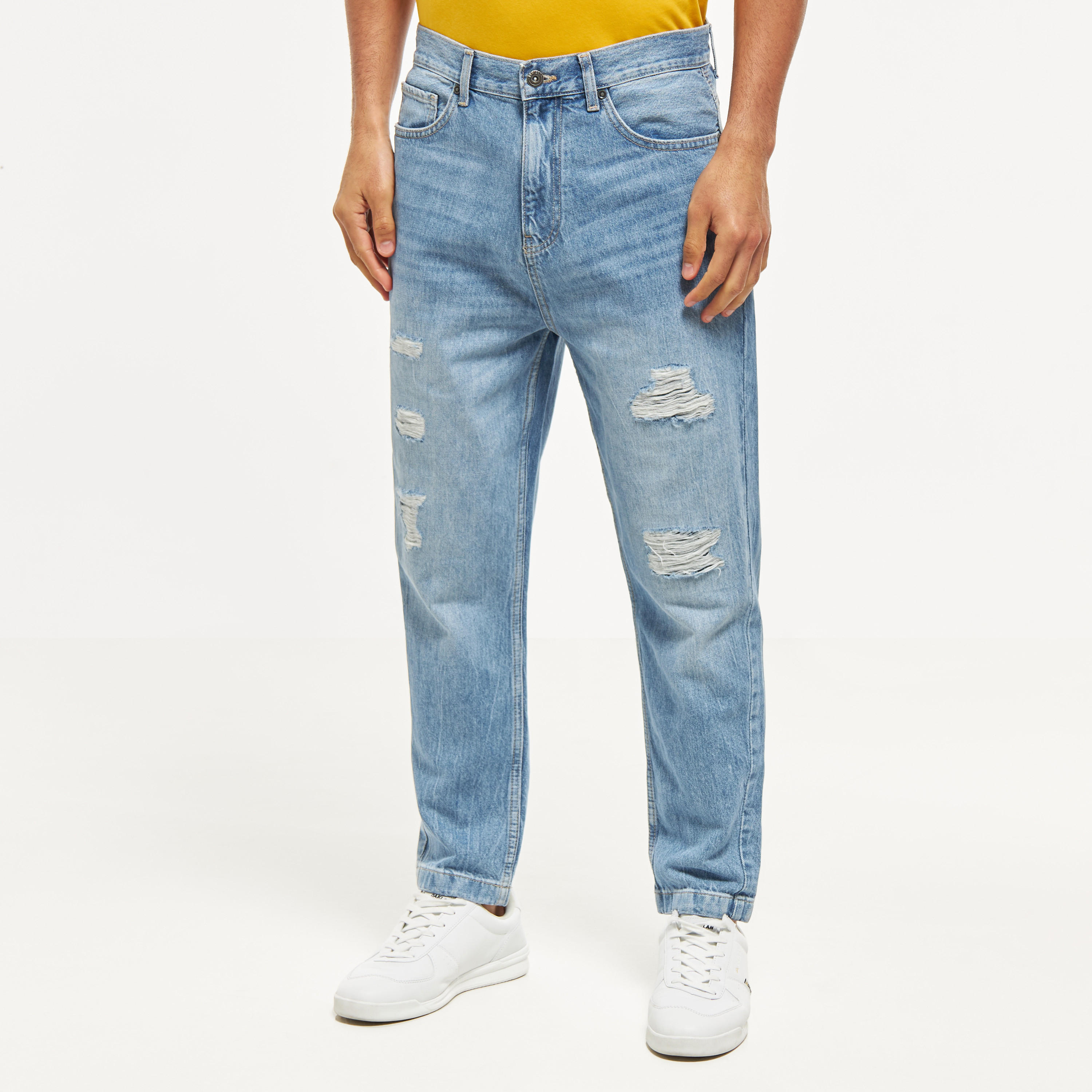 Ripped Detail Relaxed Fit Jeans with Pockets-men-clothing-bottoms-jeans-image-1