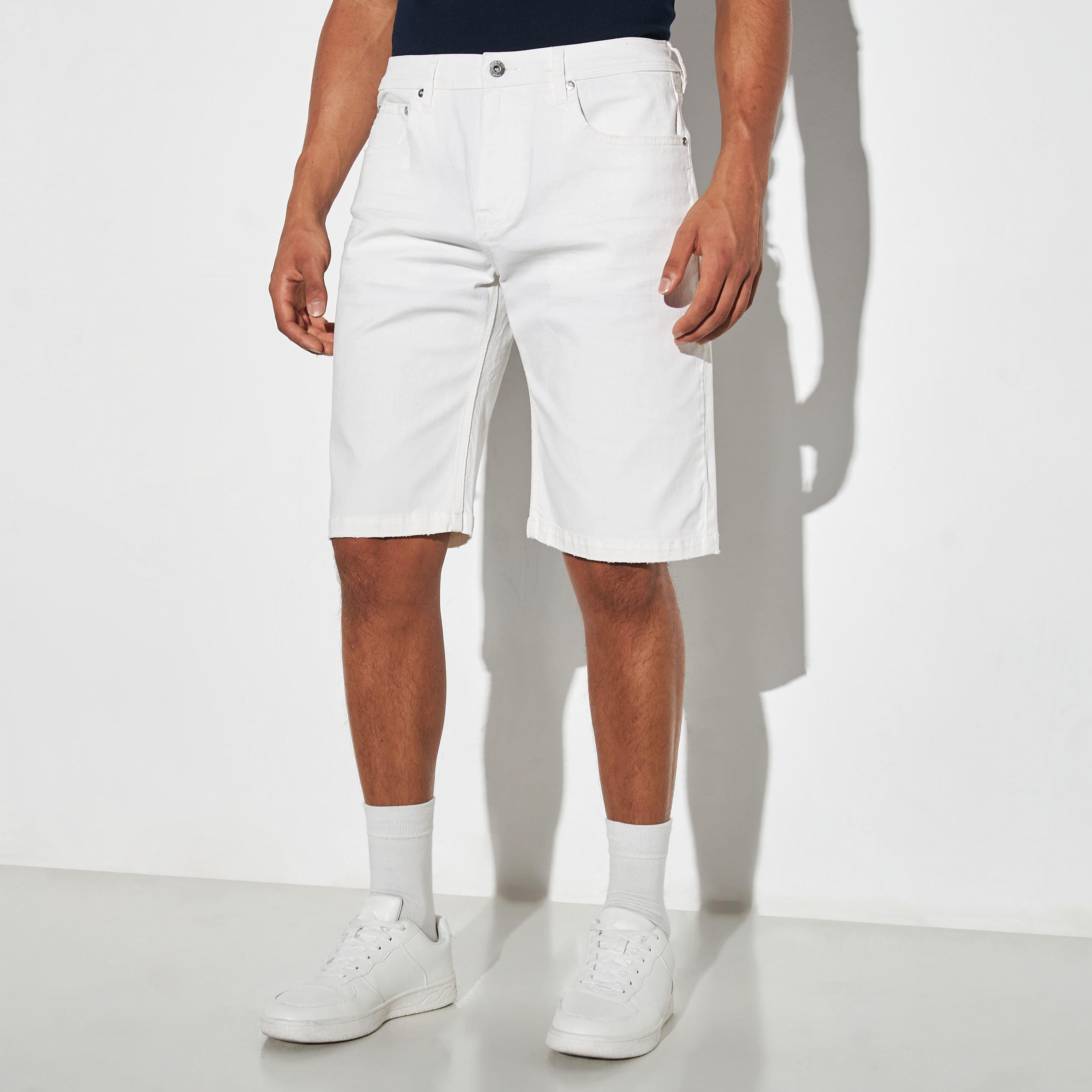 Solid Denim Shorts with Pockets-men-clothing-bottoms-shorts-image-1