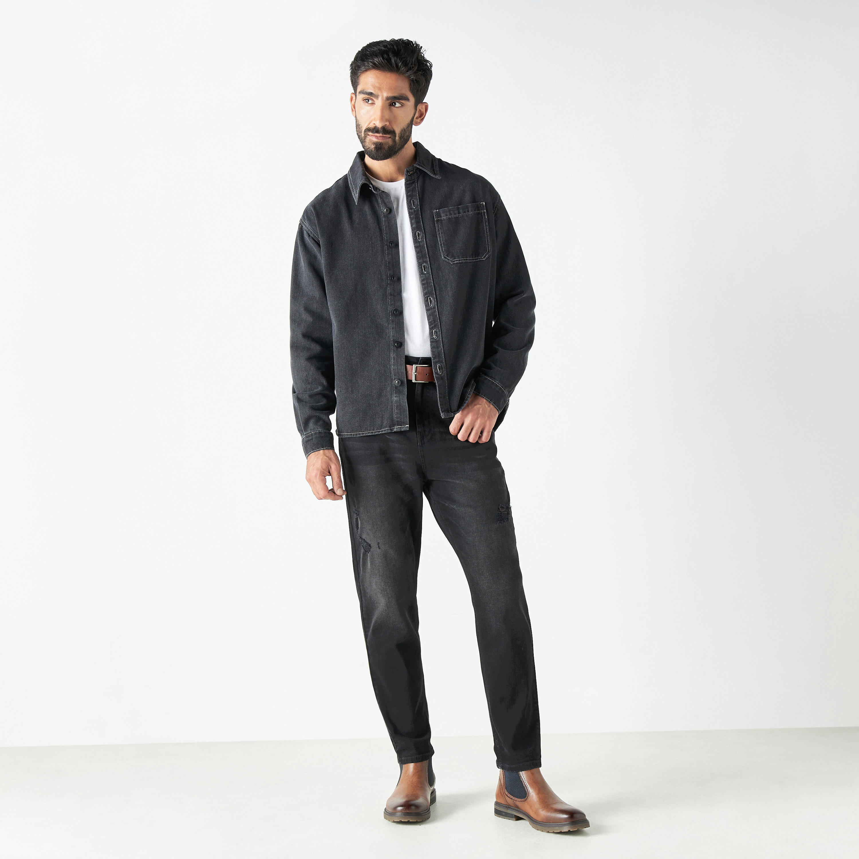 قميص دنيم بجيب وأكمام طويلة-men-clothing-shirts-image-2
