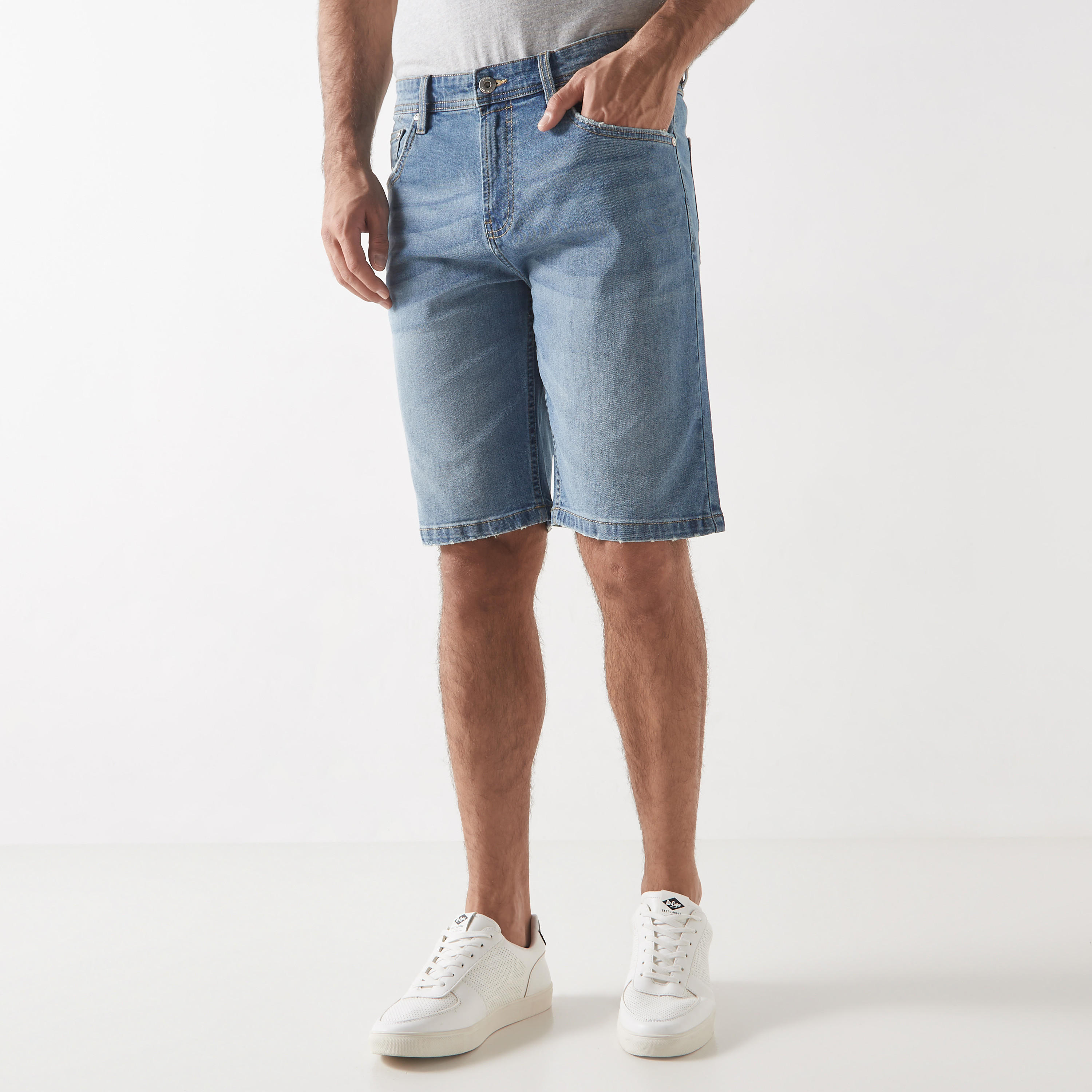 Denim Shorts with Pockets and Button Closure-men-clothing-bottoms-shorts-image-17