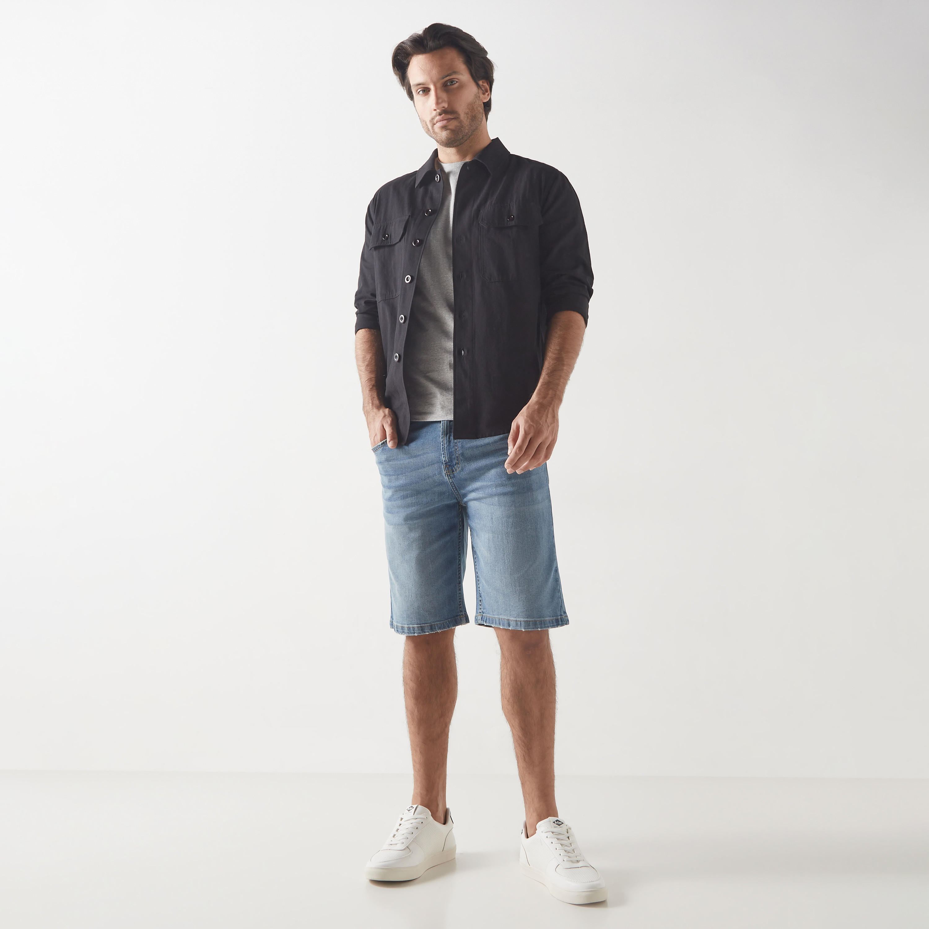 Denim Shorts with Pockets and Button Closure-men-clothing-bottoms-shorts-image-18