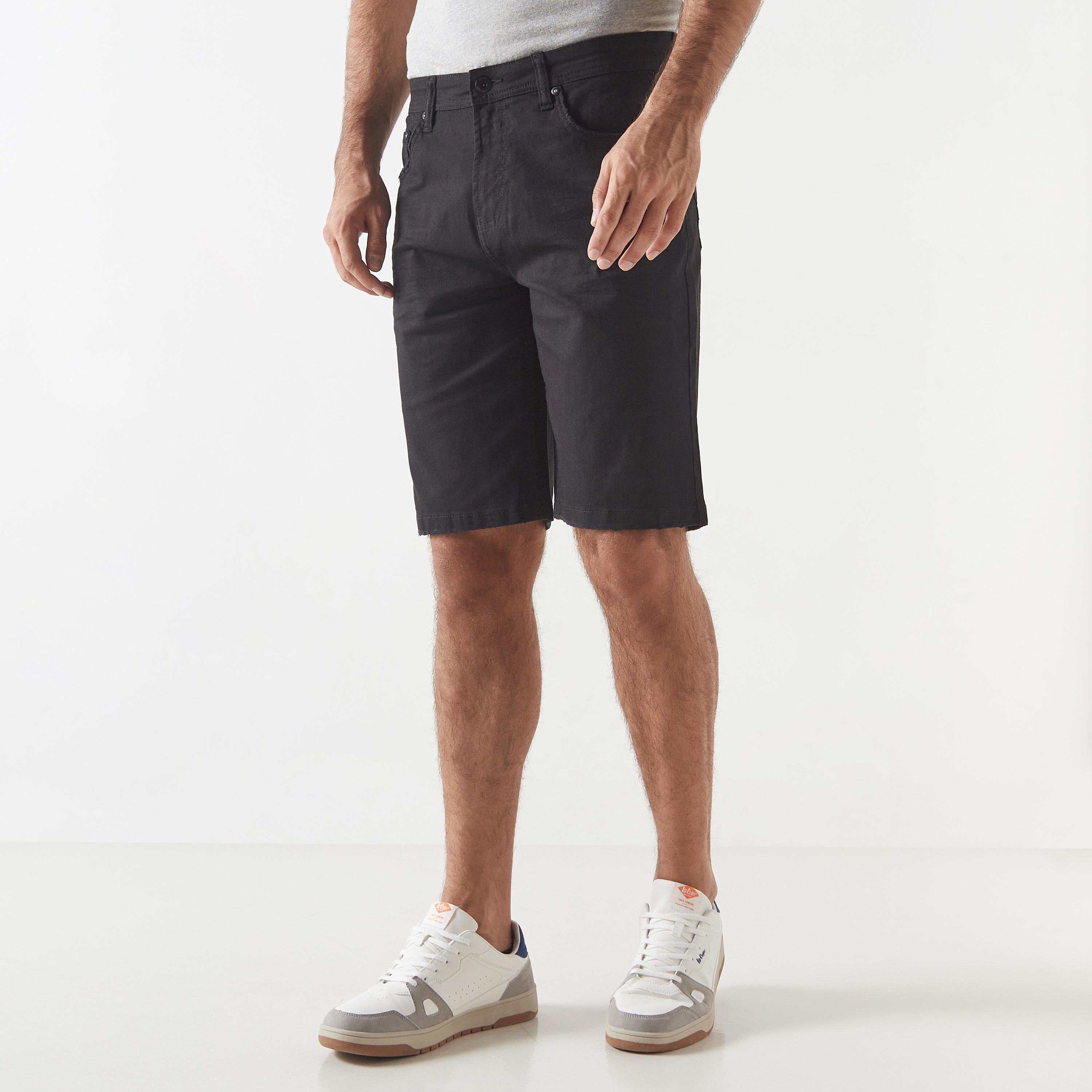 Denim Shorts with Pockets and Button Closure-men-clothing-bottoms-shorts-image-5