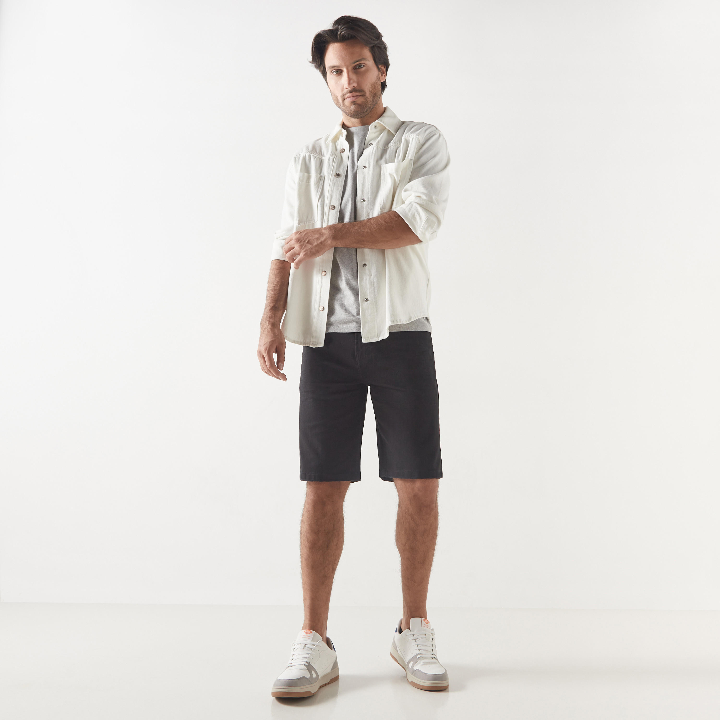 Denim Shorts with Pockets and Button Closure-men-clothing-bottoms-shorts-image-6