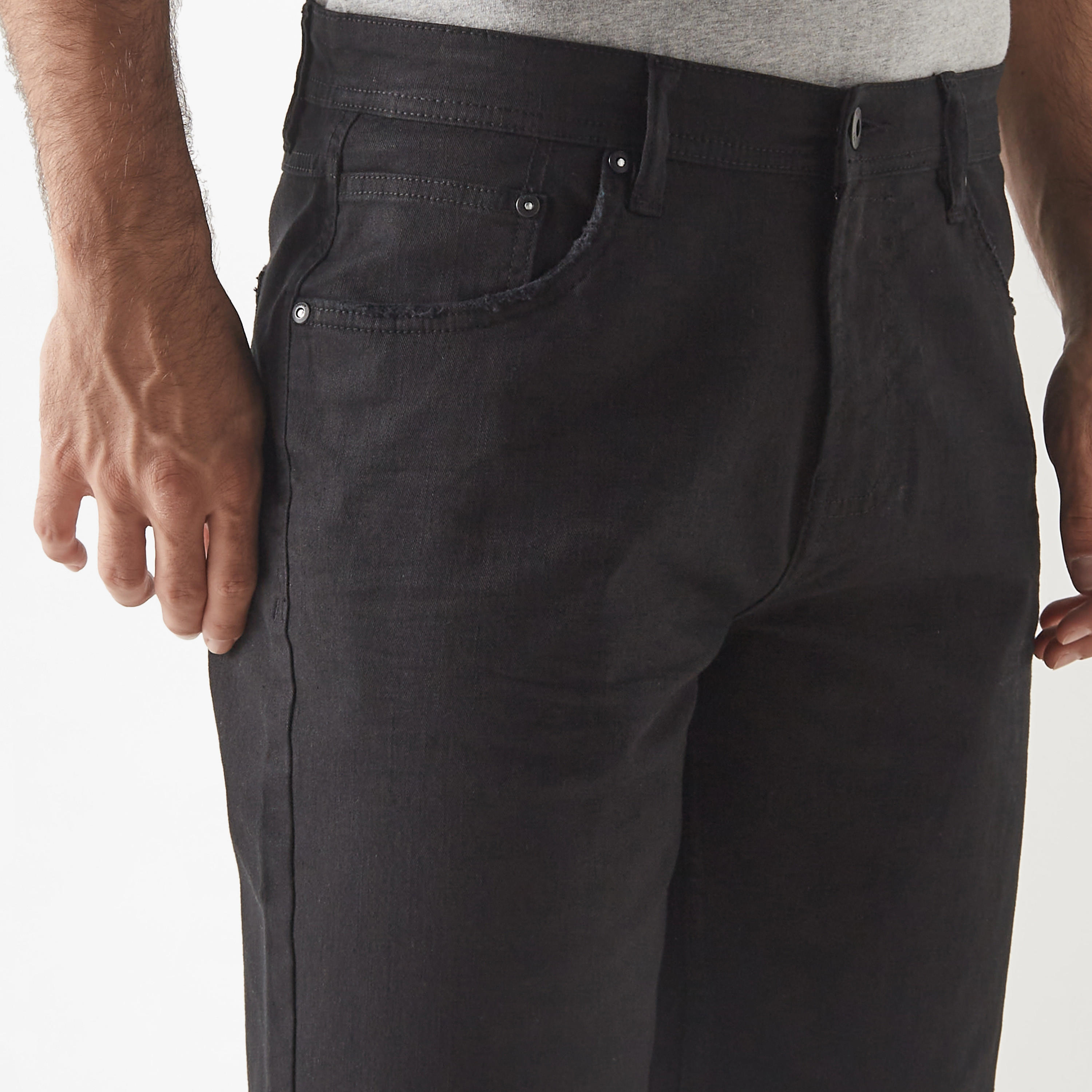 Denim Shorts with Pockets and Button Closure-men-clothing-bottoms-shorts-image-8
