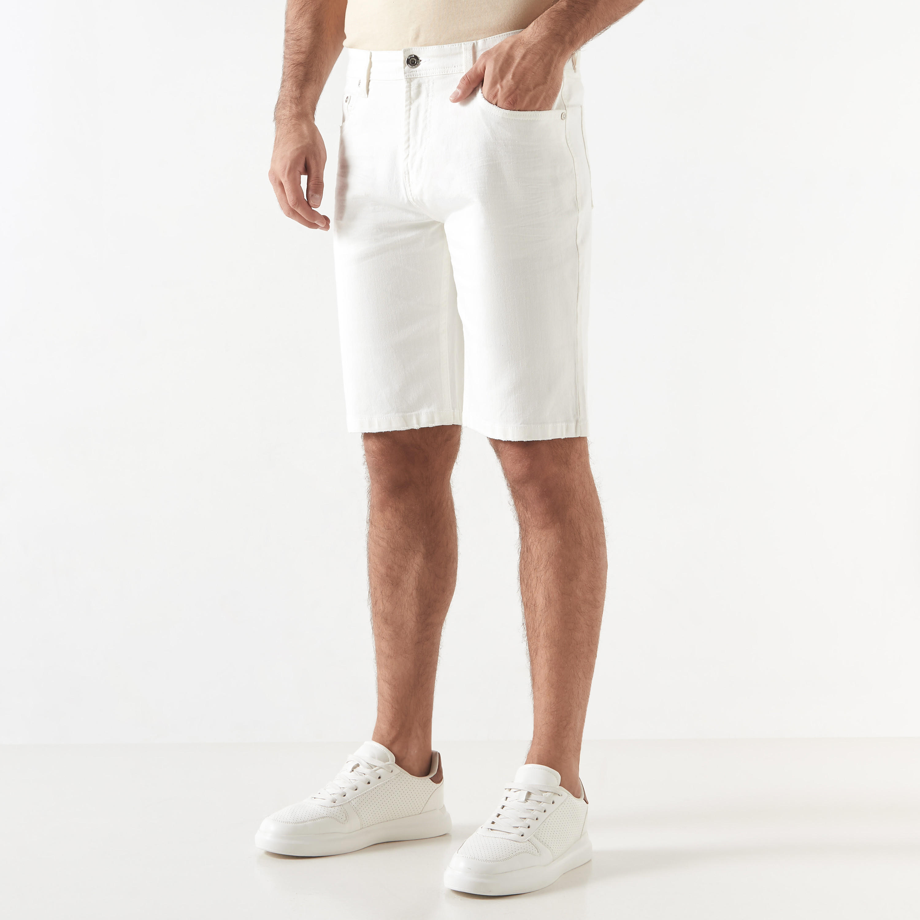 Denim Shorts with Pockets and Button Closure-men-clothing-bottoms-shorts-image-9