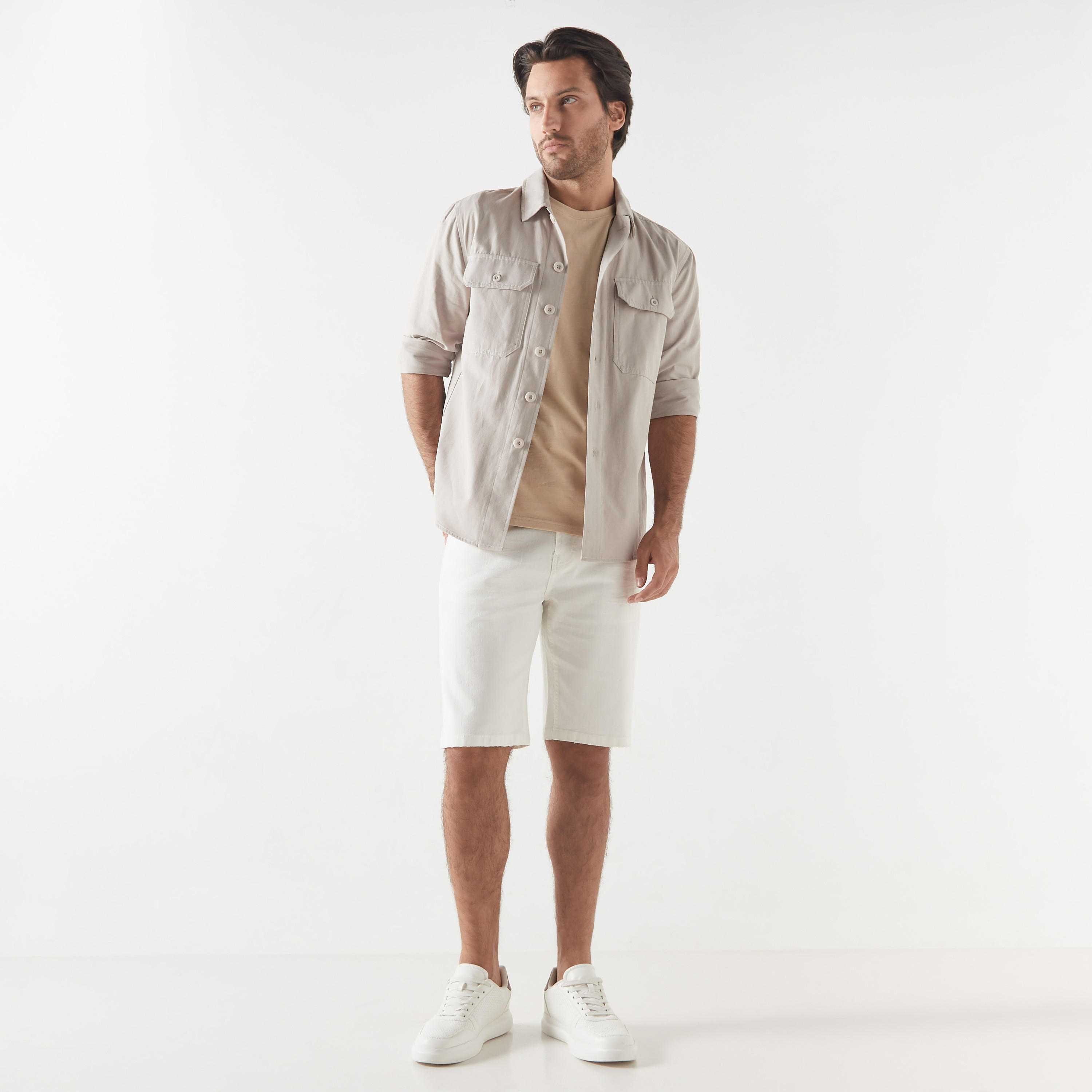 Denim Shorts with Pockets and Button Closure-men-clothing-bottoms-shorts-image-10