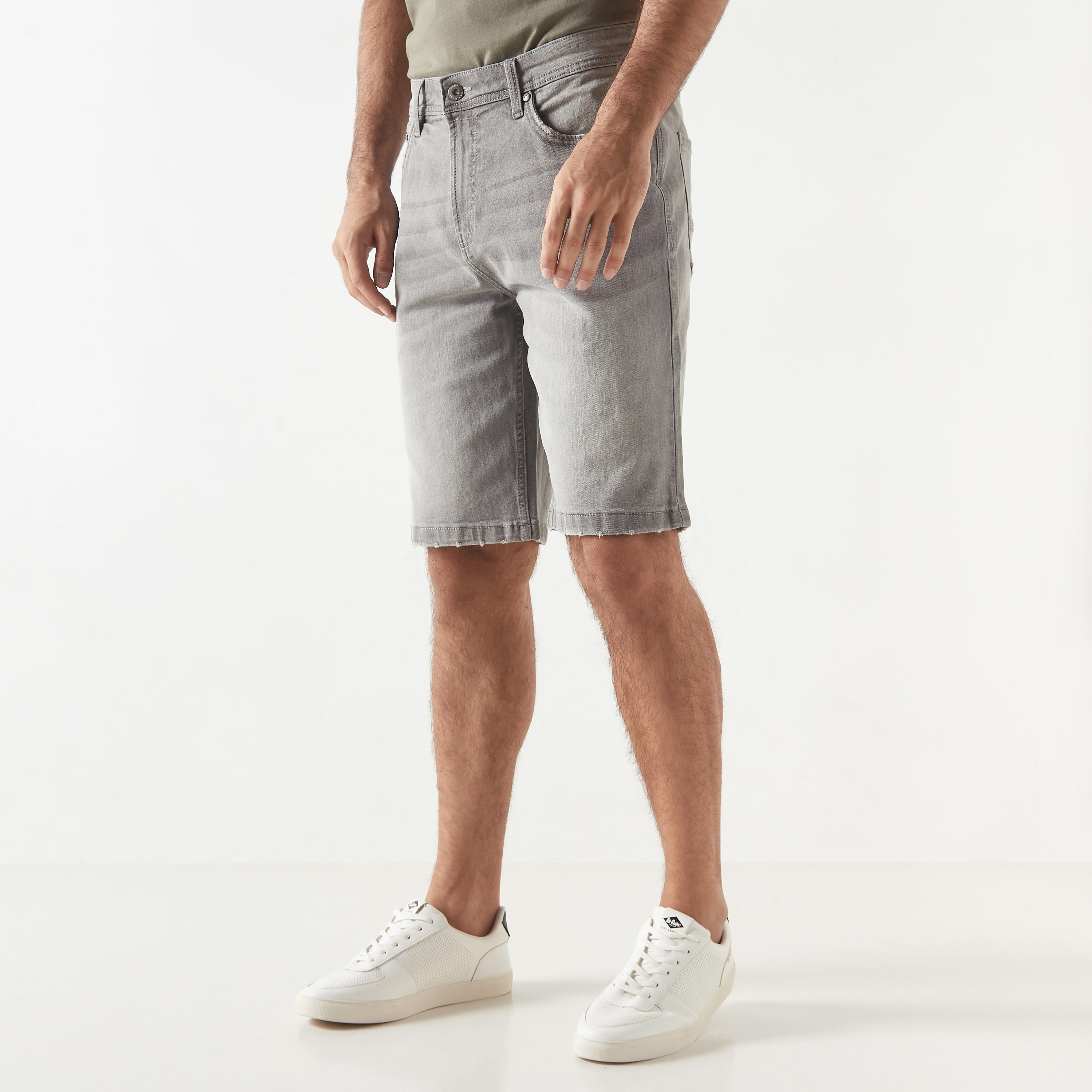 Denim Shorts with Pockets and Button Closure-men-clothing-bottoms-shorts-image-13