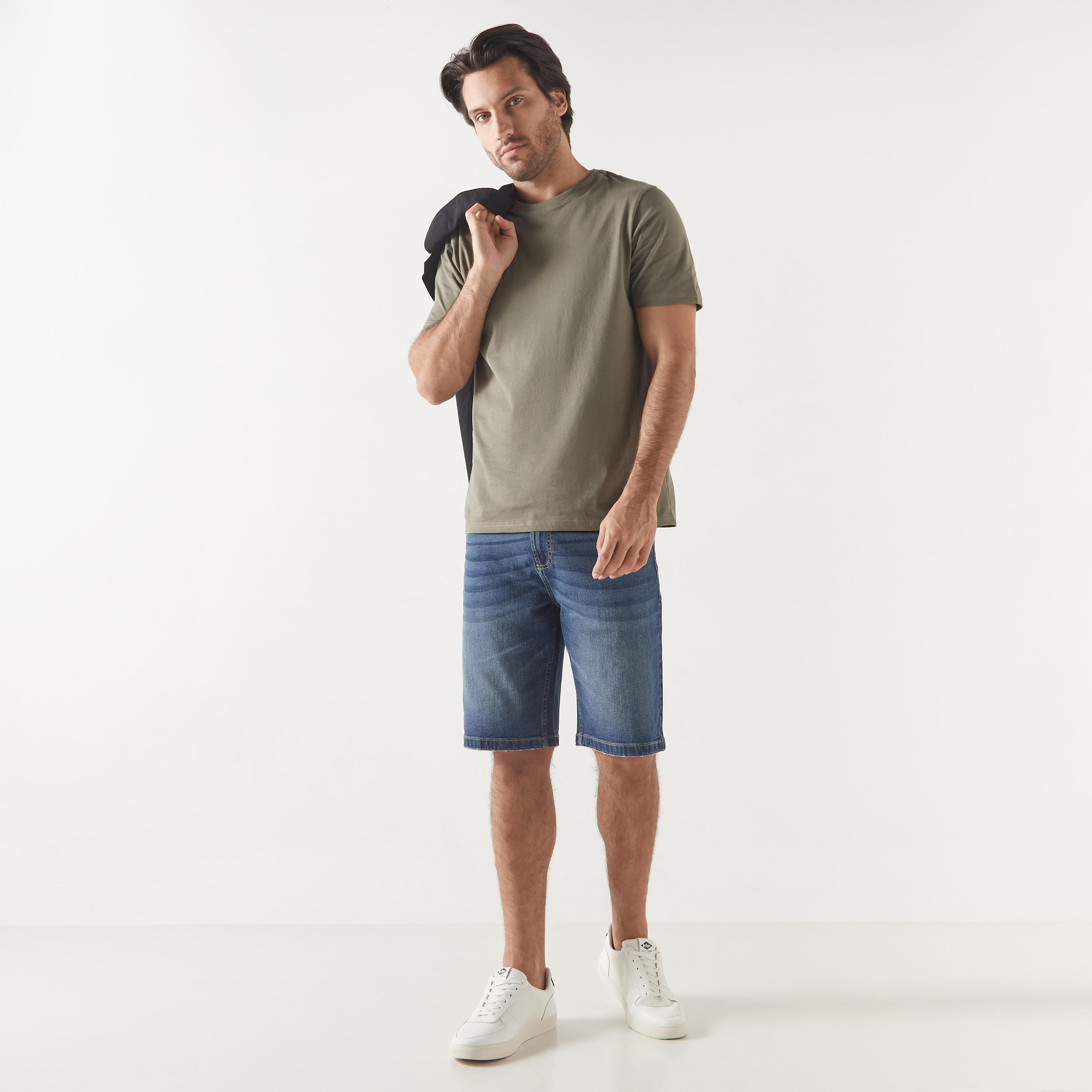 Denim Shorts with Pockets and Button Closure-men-clothing-bottoms-shorts-image-2