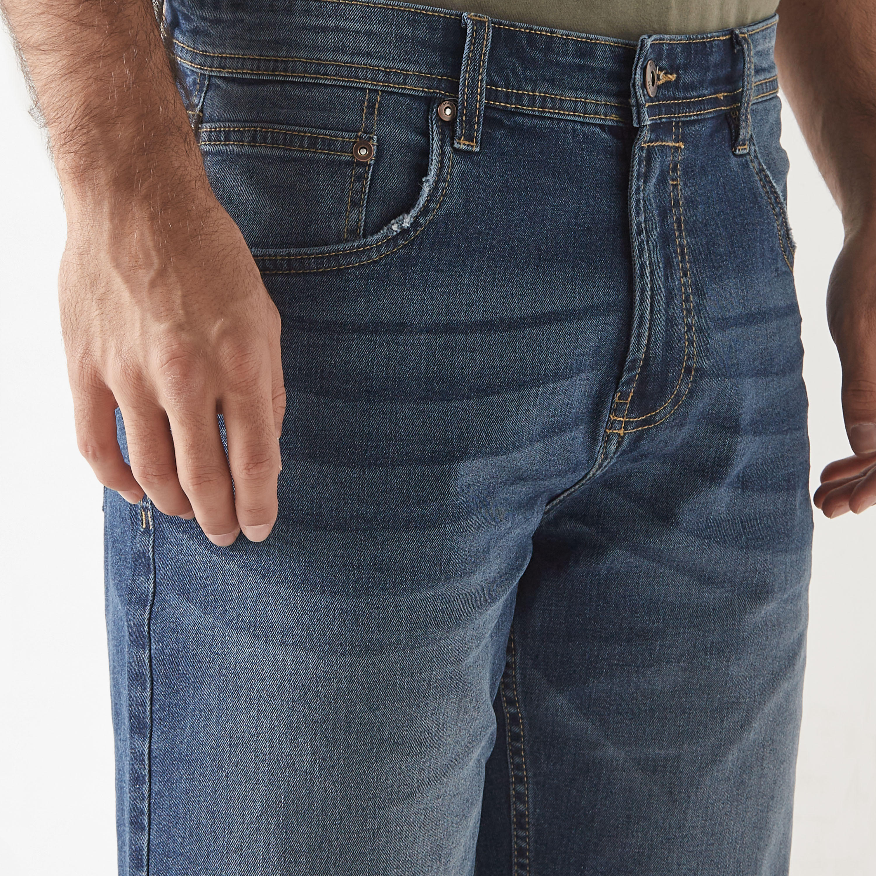 Denim Shorts with Pockets and Button Closure-men-clothing-bottoms-shorts-image-4