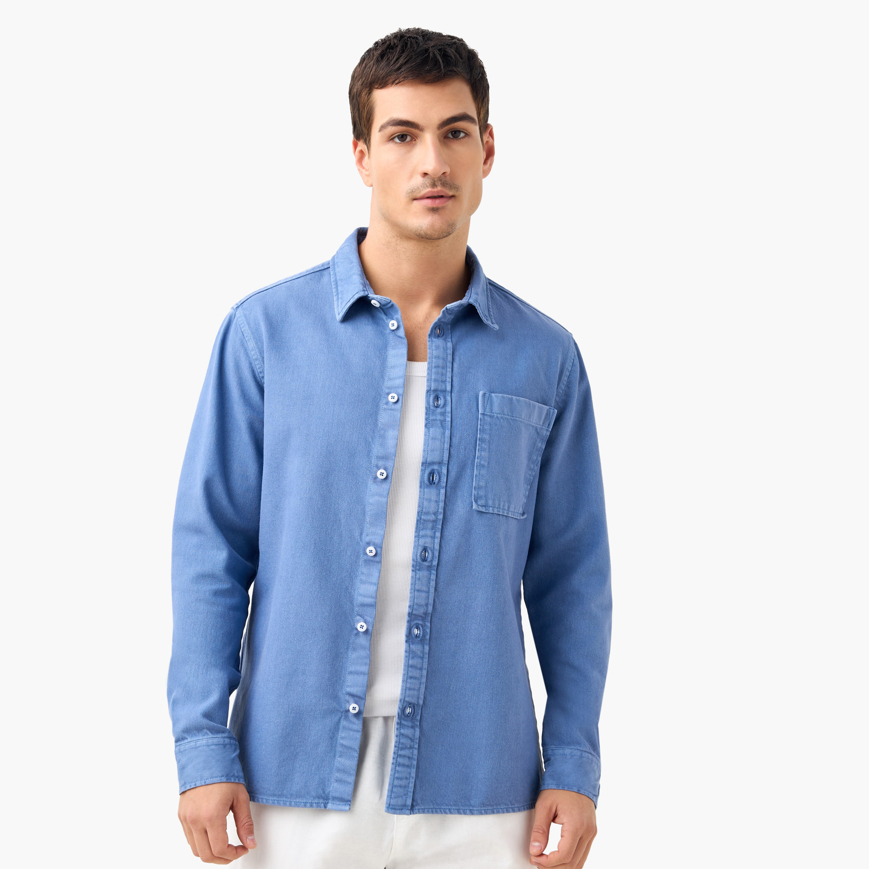 Regular Fit Denim Shirt with Long Sleeves-men-clothing-shirts-image-1