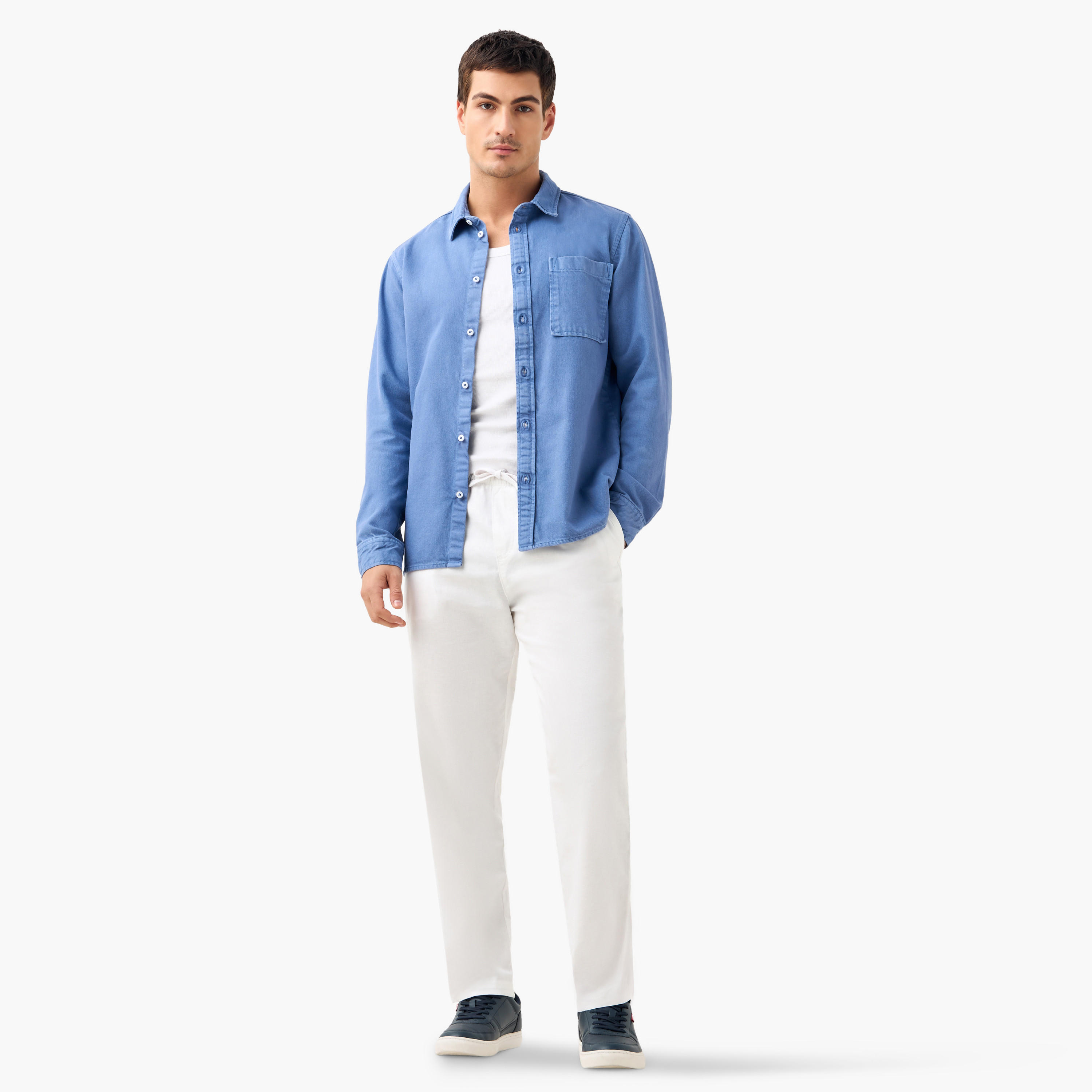 Regular Fit Denim Shirt with Long Sleeves-men-clothing-shirts-image-2