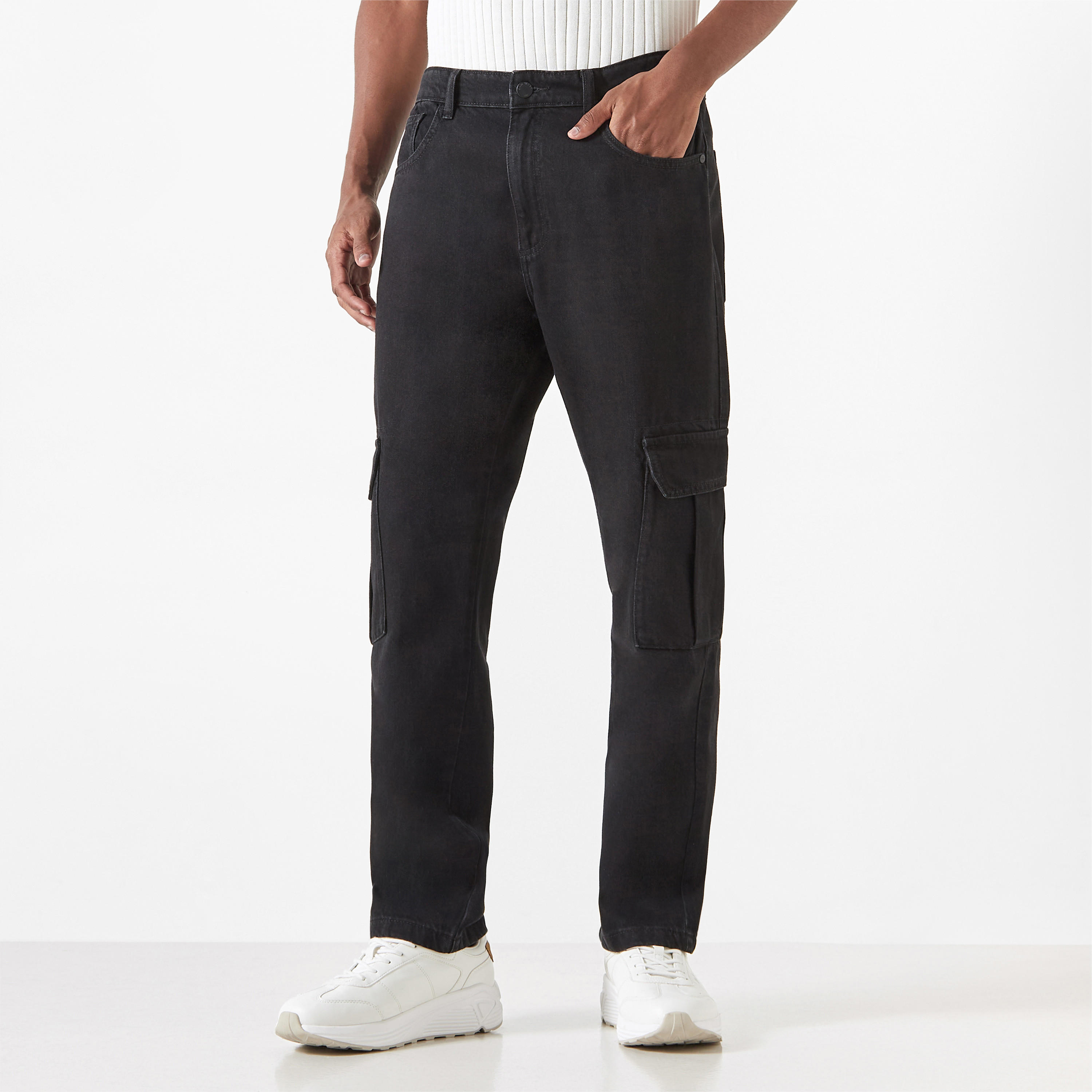 Relaxed Fit Cargo Jeans with Button Closure and Pockets-men-clothing-bottoms-jeans-image-1