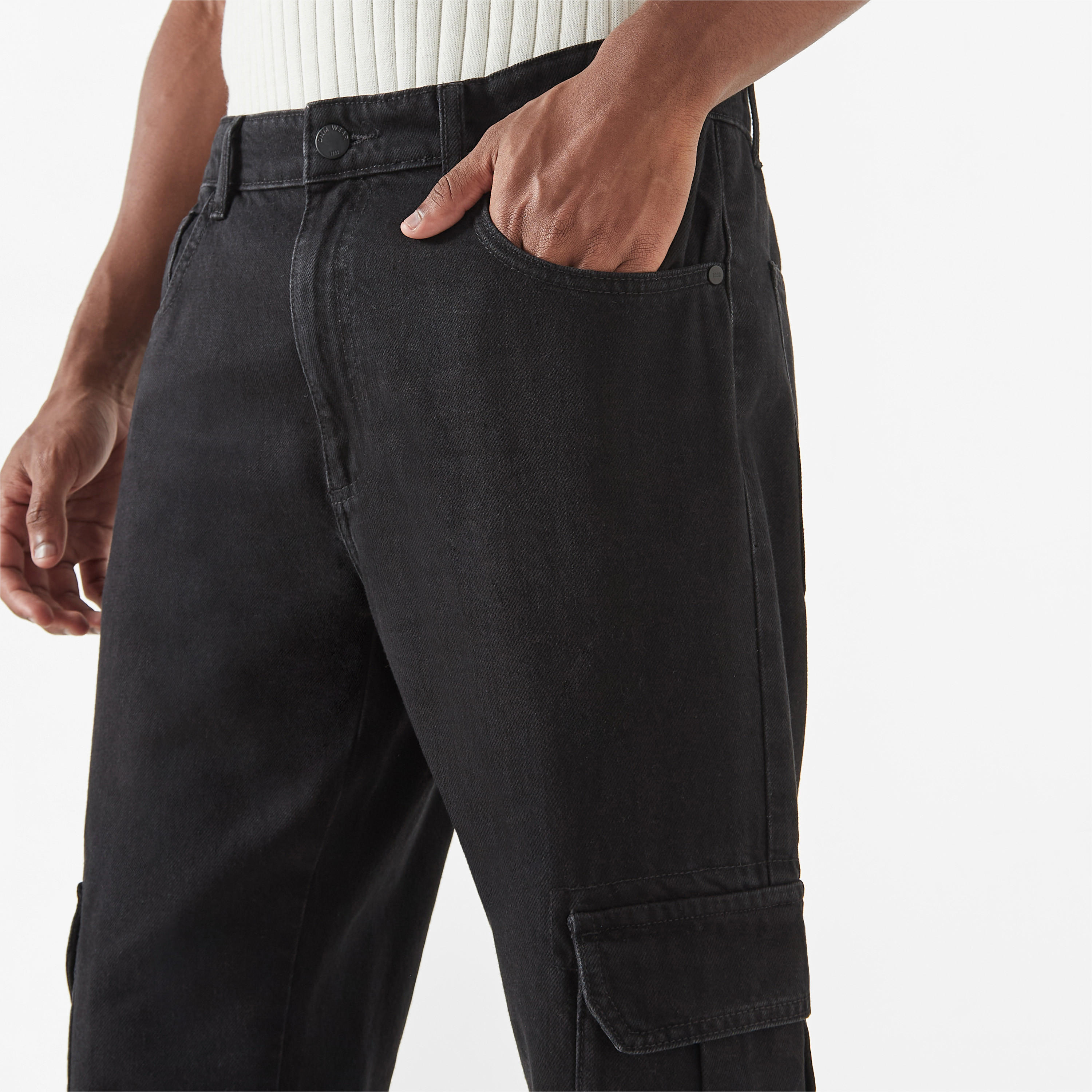 Relaxed Fit Cargo Jeans with Button Closure and Pockets-men-clothing-bottoms-jeans-image-4