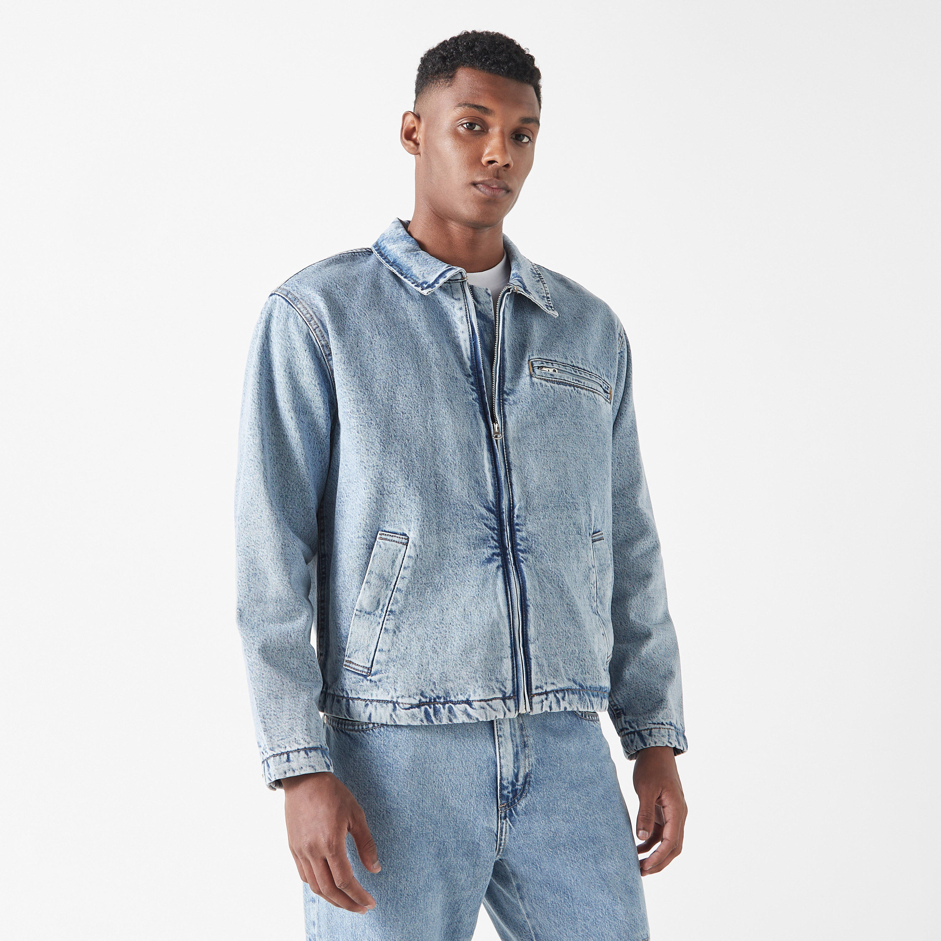 Blue Mens Zip Denim Jacket Men's Blue Lightweight Denim Jacket