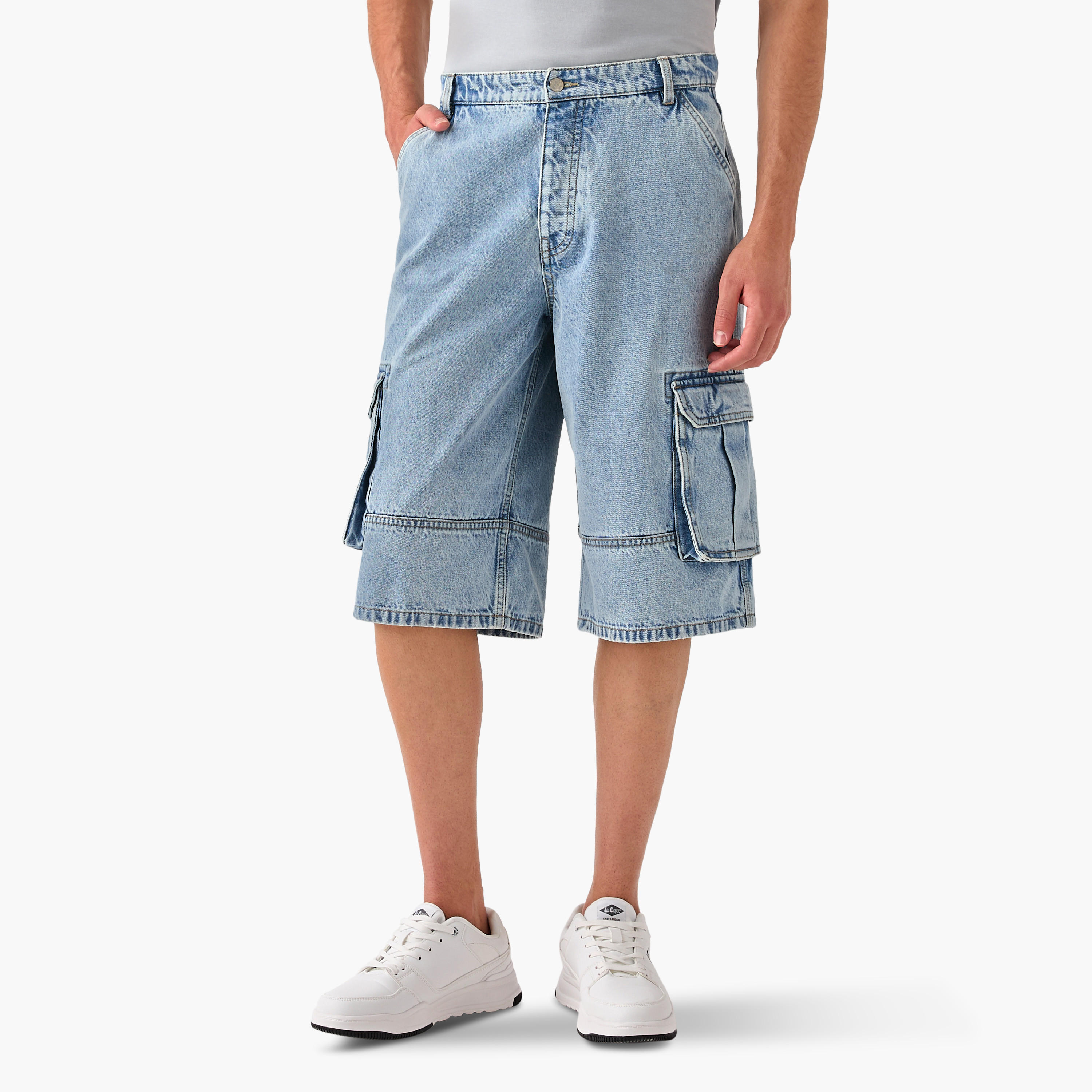 Denim Cargo Shorts with Pockets-men-clothing-bottoms-shorts-image-1