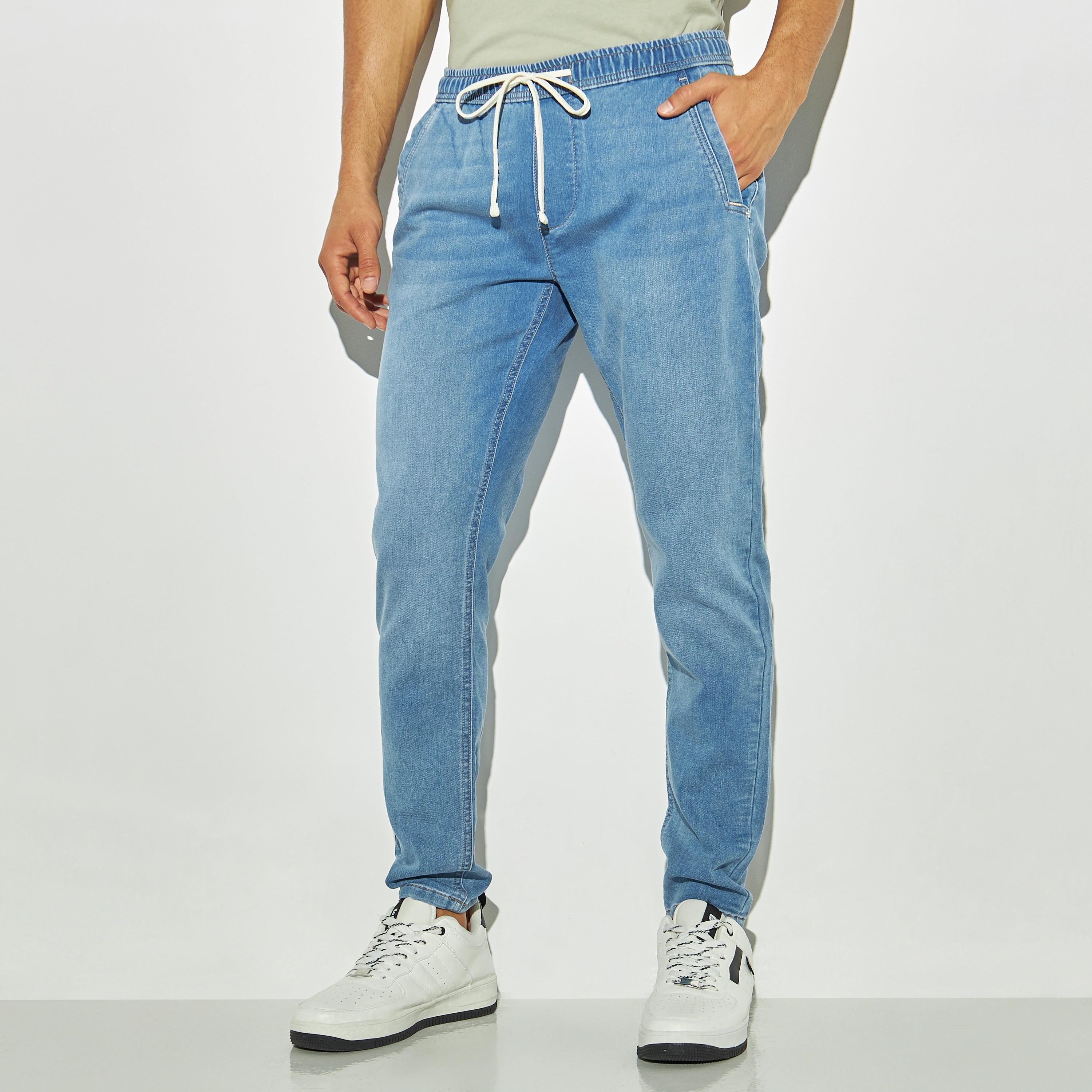 Relaxed Fit Solid Jeans with Drawstring Closure-men-clothing-bottoms-jeans-image-1