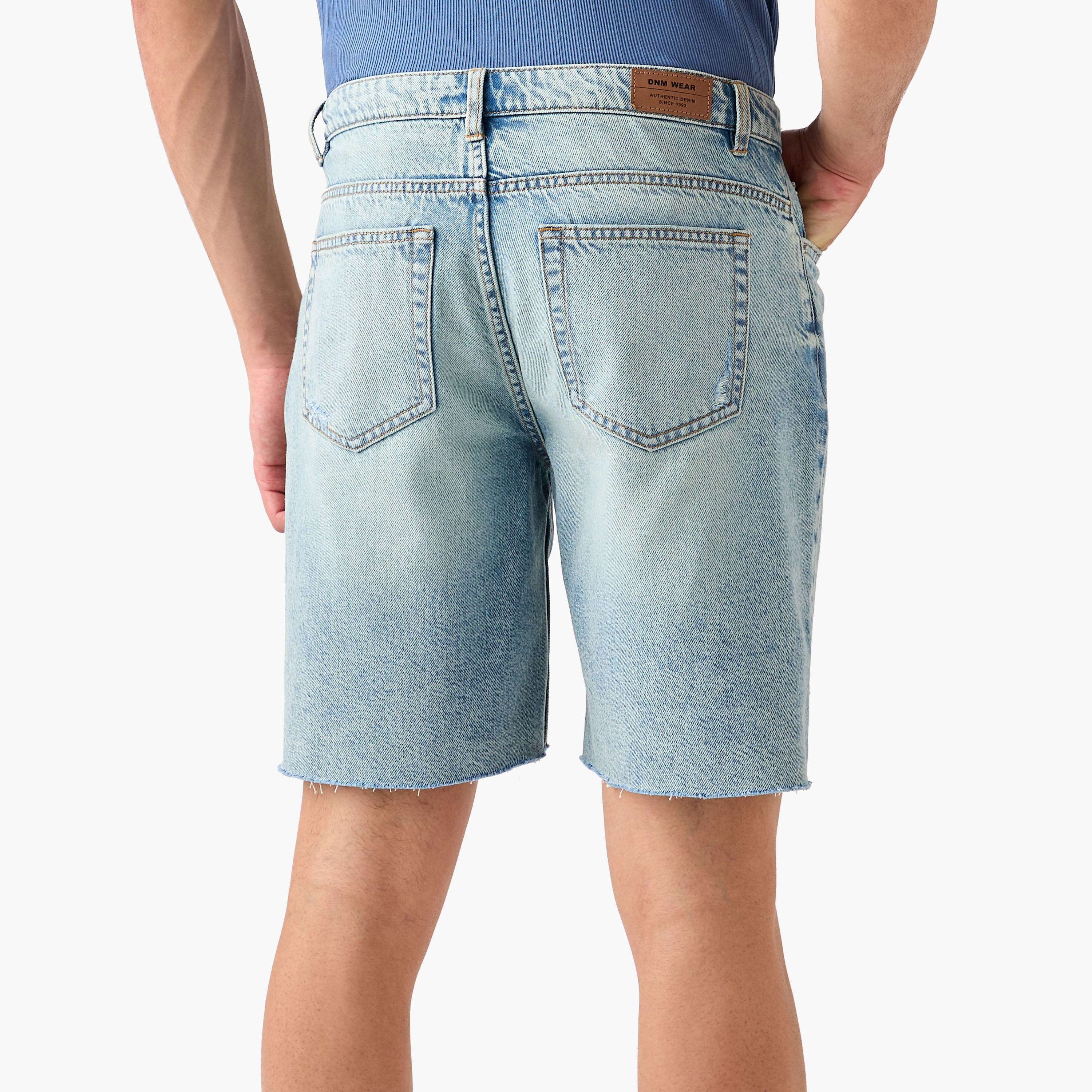 Distressed Denim Shorts with Pockets and Button Closure-men-clothing-bottoms-shorts-image-3