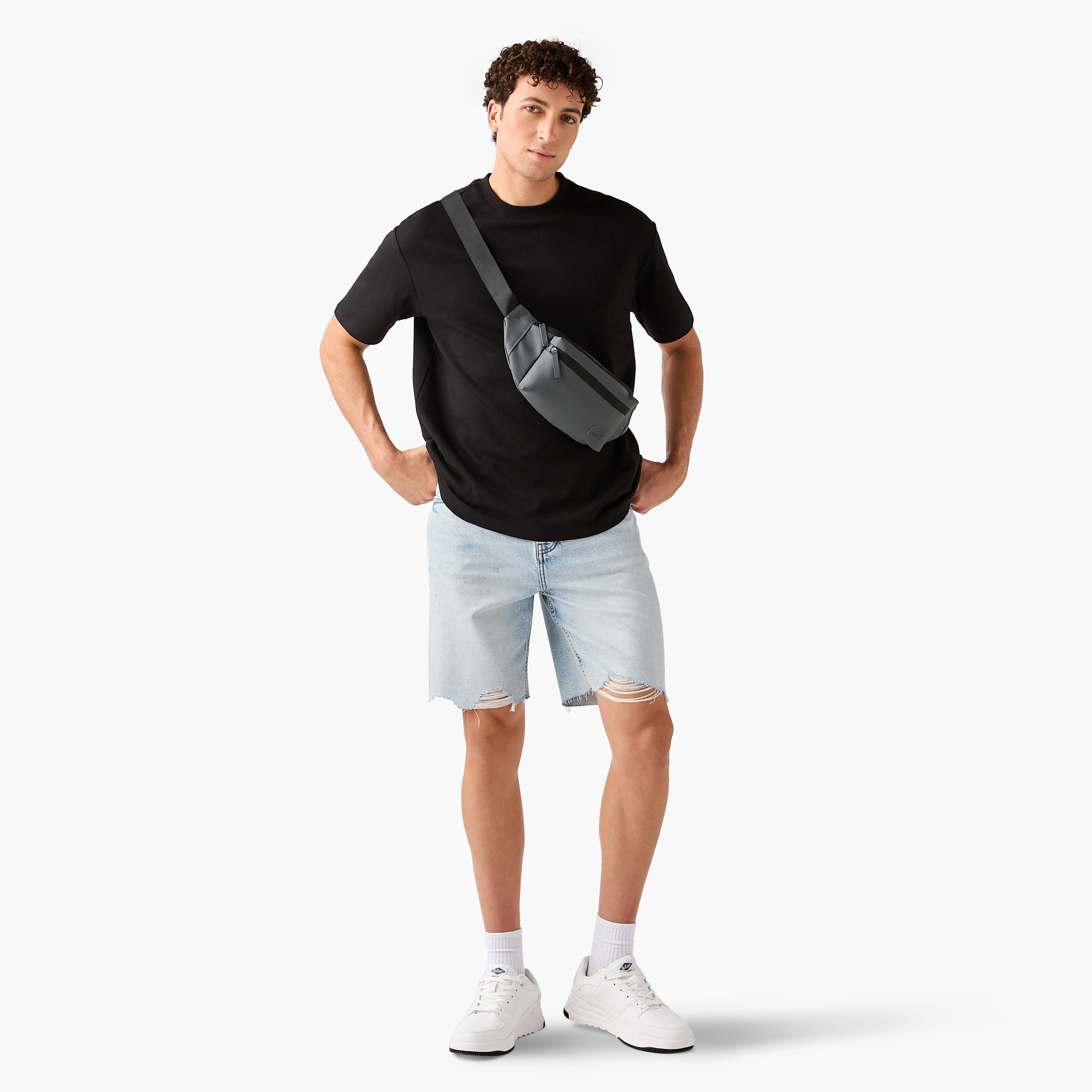 Distressed Denim Shorts with Pockets and Button Closure-men-clothing-bottoms-shorts-image-2
