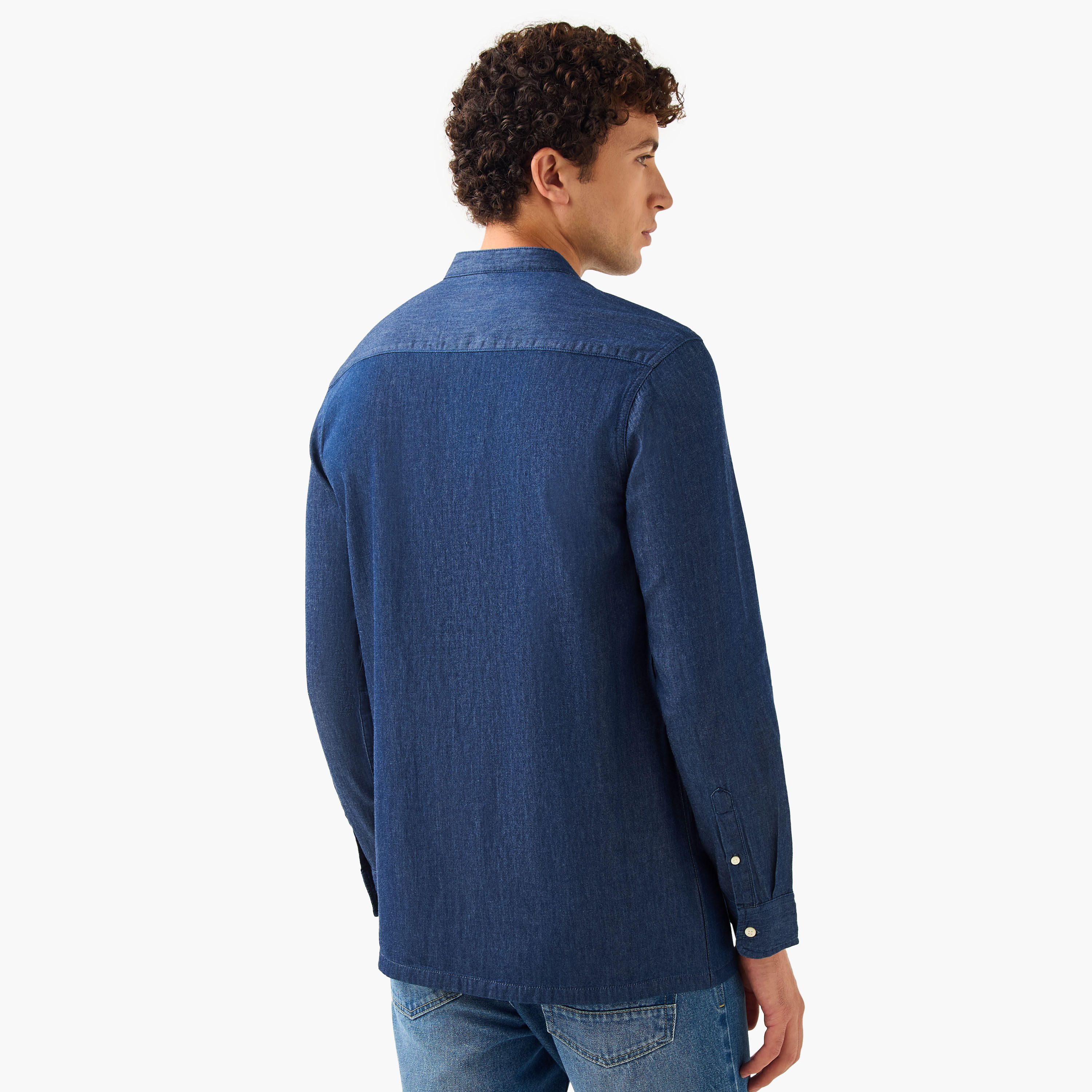 Regular Fit Mandarin Collar Shirt with Long Sleeves-men-clothing-shirts-image-3
