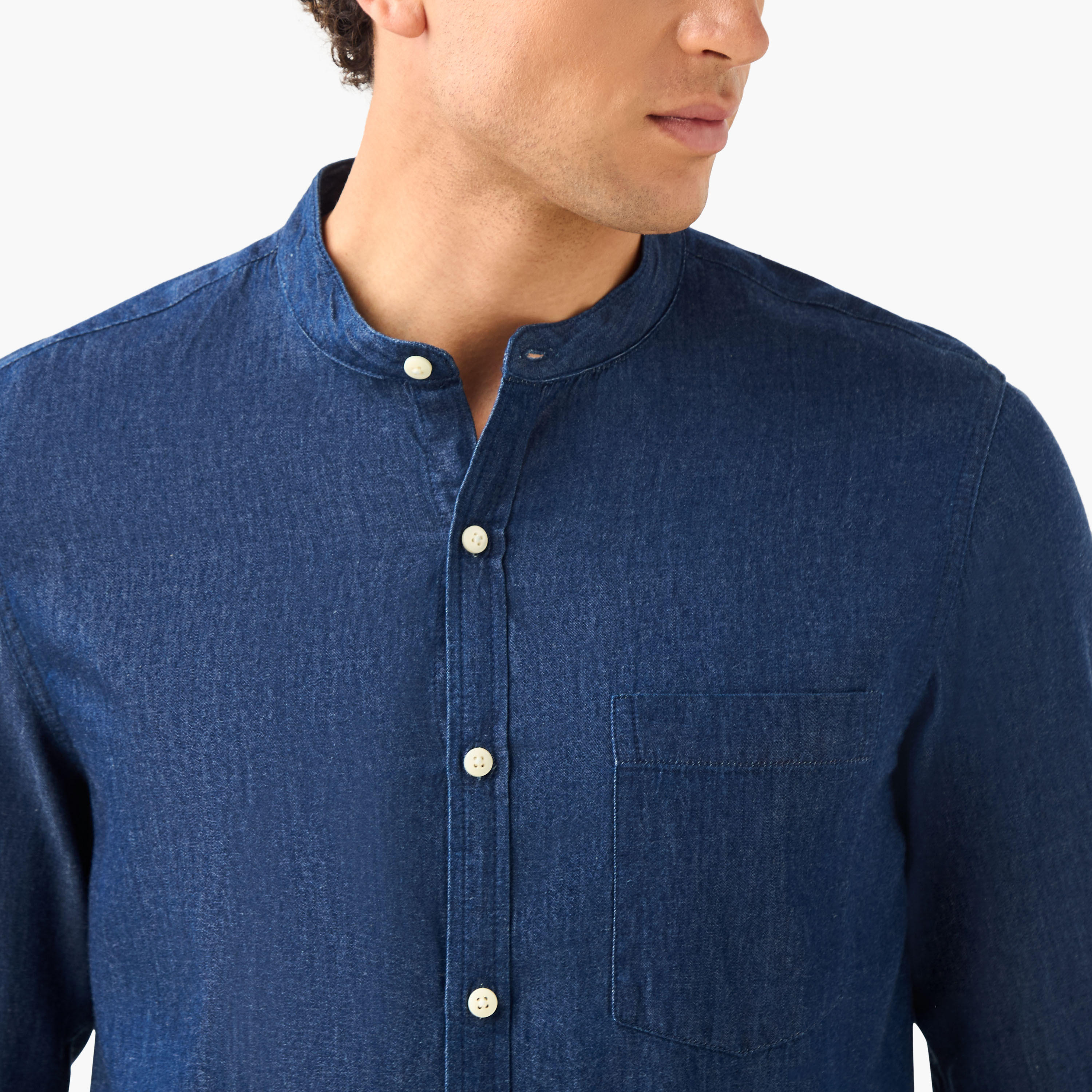 Regular Fit Mandarin Collar Shirt with Long Sleeves-men-clothing-shirts-image-4