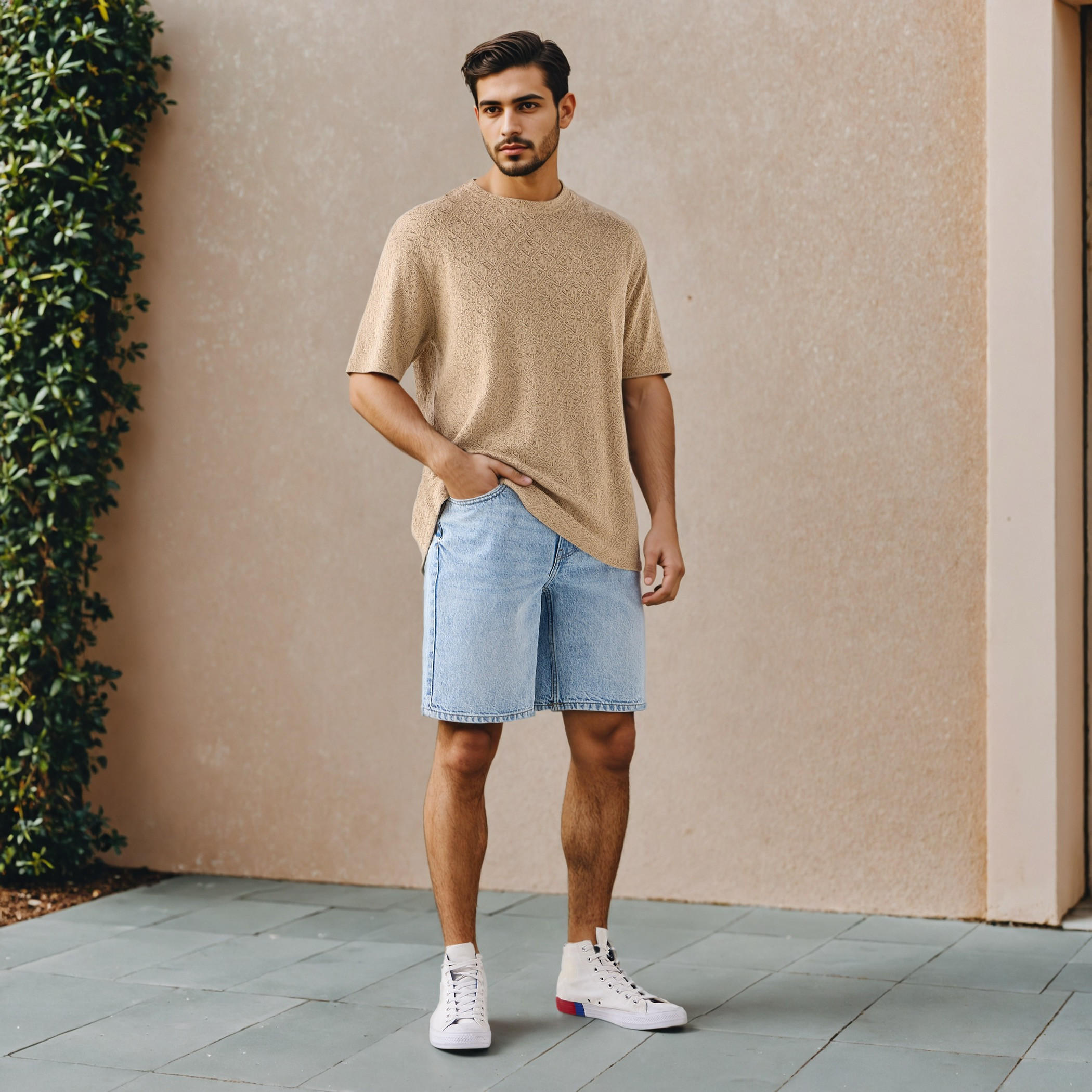 Denim Shorts with Button Closure and Pockets-men-clothing-bottoms-shorts-image-2